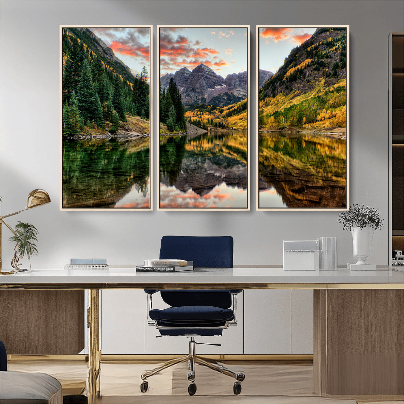 MGV-FC-48X32-3P - Maroon Bells Wall Art - Scenic Canvas Print of Maroon Bells in Autumn for Elegant Home or Office