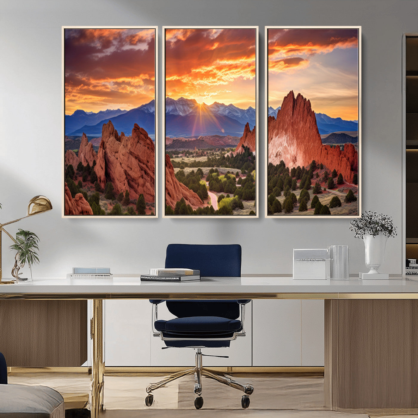 MGV-FC-48X32-3P - Rocky Mountains Sunset Wall Art Canvas Print – Ready to Hang, Framed Colorado Landscape