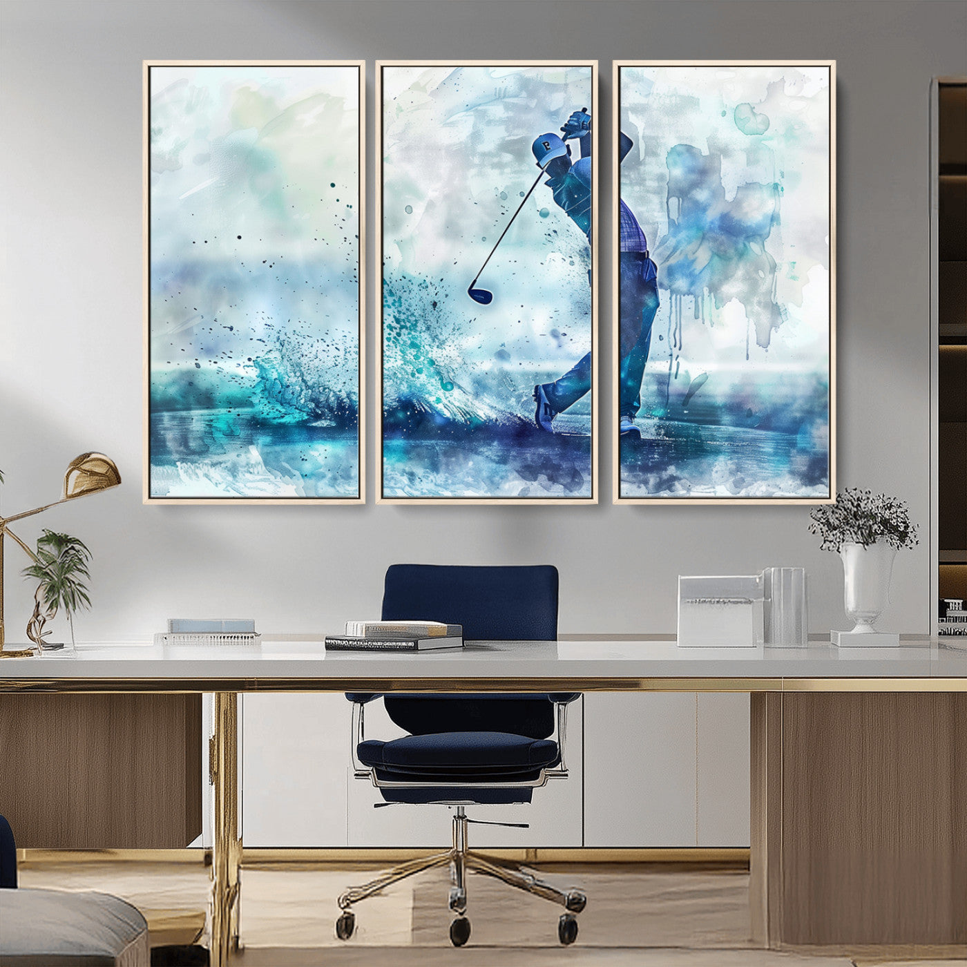 MGV-FC-48X32-3P - Golf Swing Wall Art Canvas Print - Sports-Inspired Watercolor Decor - Ready to Hang