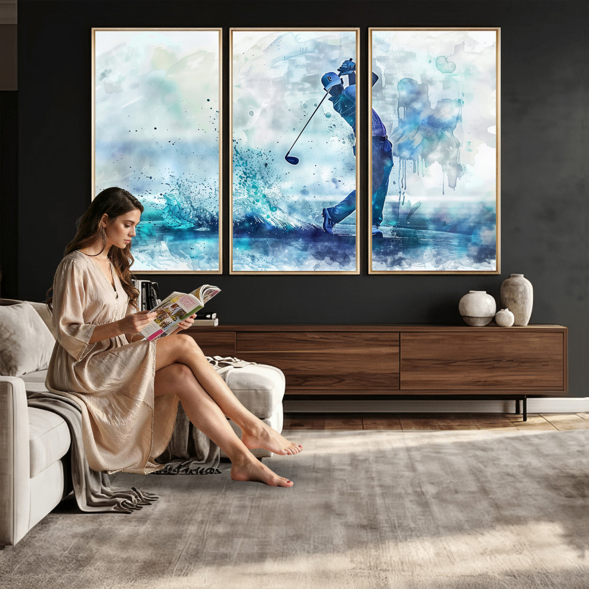 45328-MGV-CV-36X24 - Watercolor Abstract Golf Swing Wall Art Canvas Print