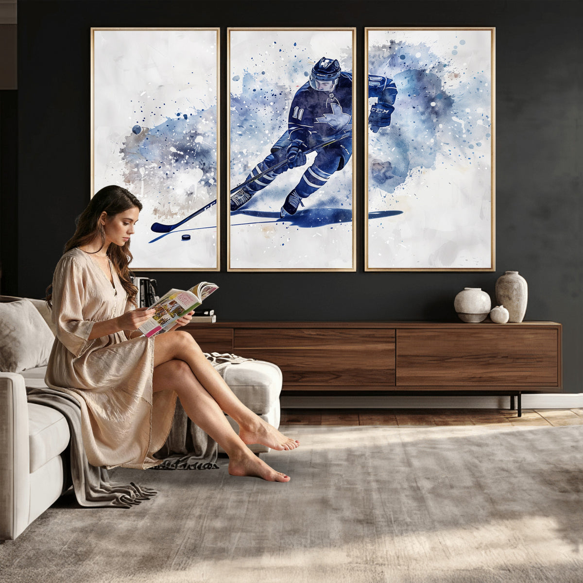 39795-MGV-CV-36X24 - Hockey Player Wall Art Canvas Print