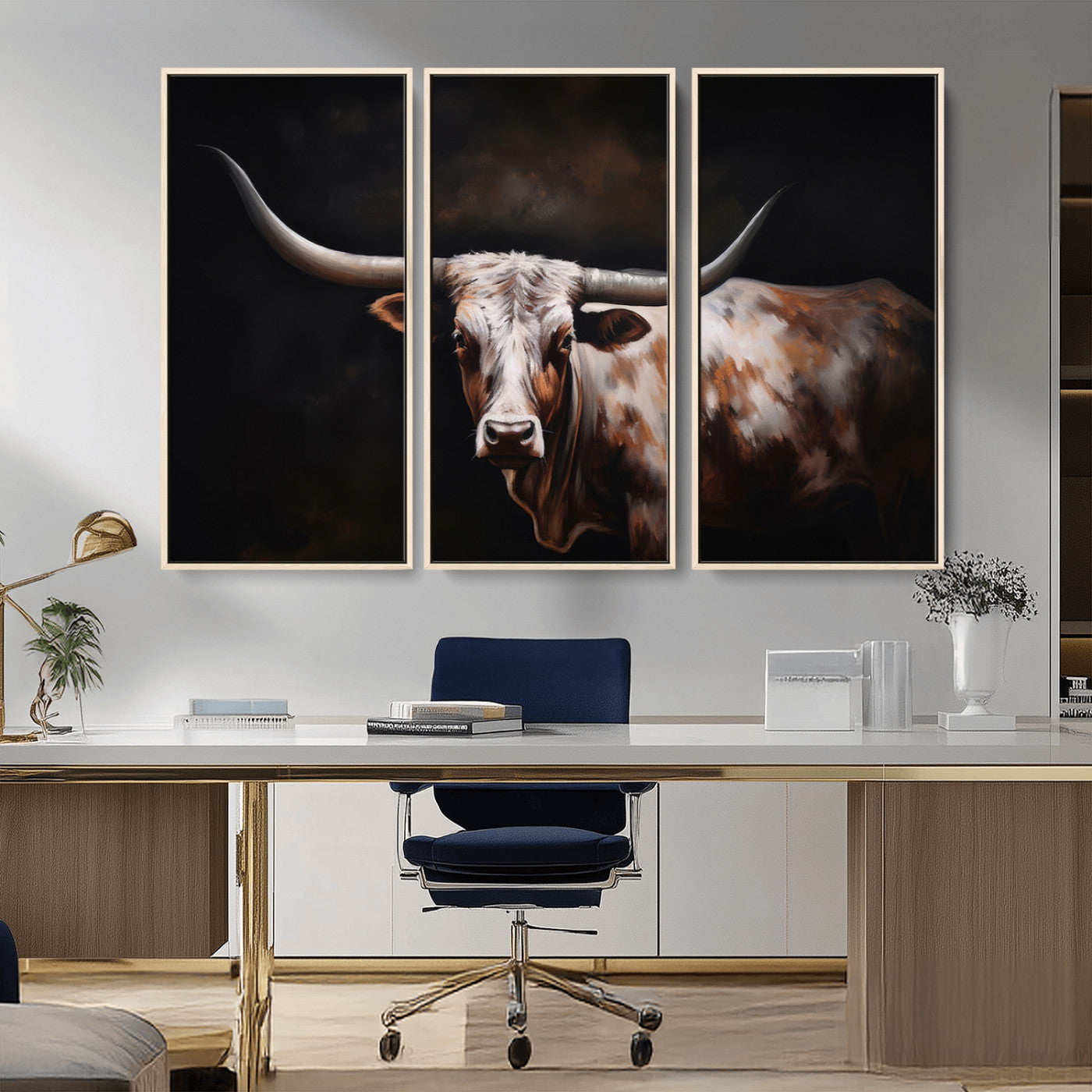82543-MGV-CV-36X24-Texas Longhorn Wall Art Canvas Print | Western Ranch Decor | Bold Rustic Cattle Artwork | Ready to
