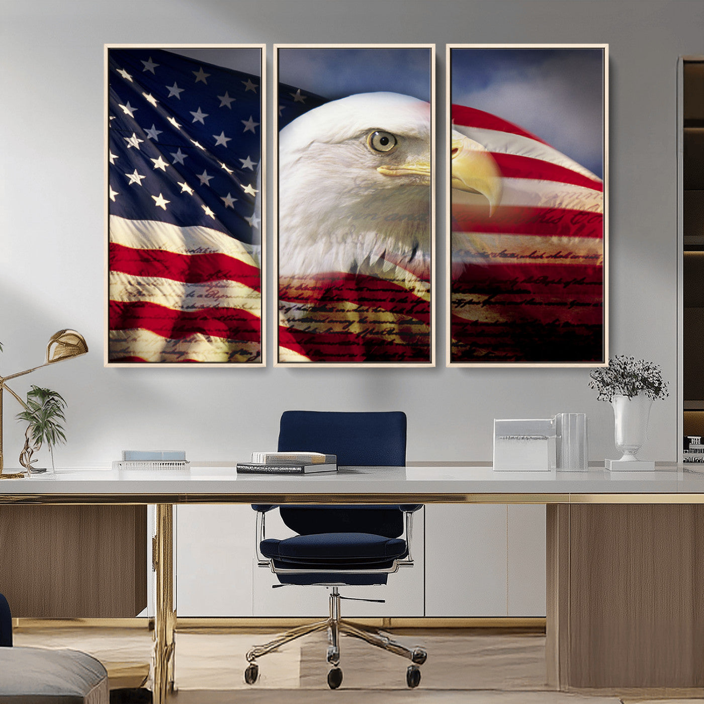 MGV-FC-48X32-3P - American Flag Eagle Symbol Wall Art, American Flag Eagle Wall Art Canvas Print