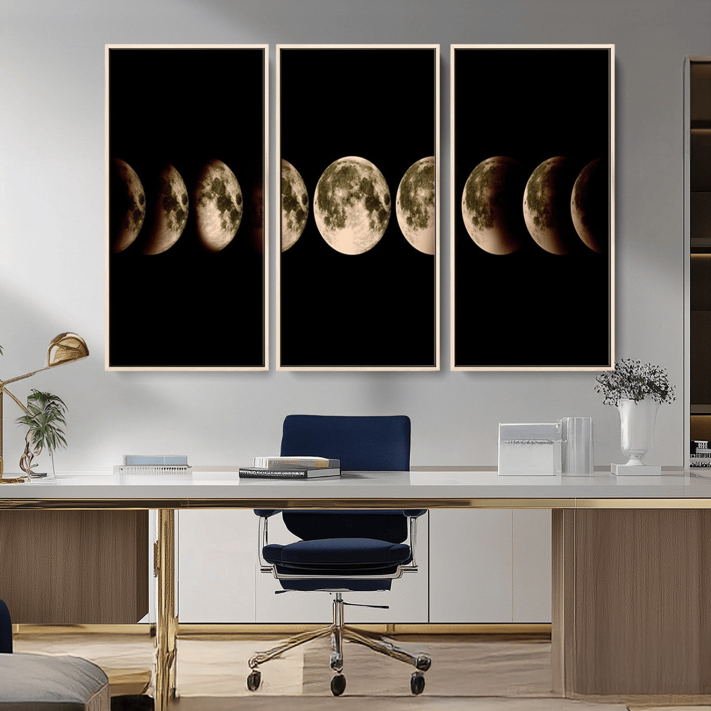 MGV-FC-48X32-3P - Phases of the Moon Wall Art | Canvas Print for Modern Wall Decor | Ready to Hang and Framed