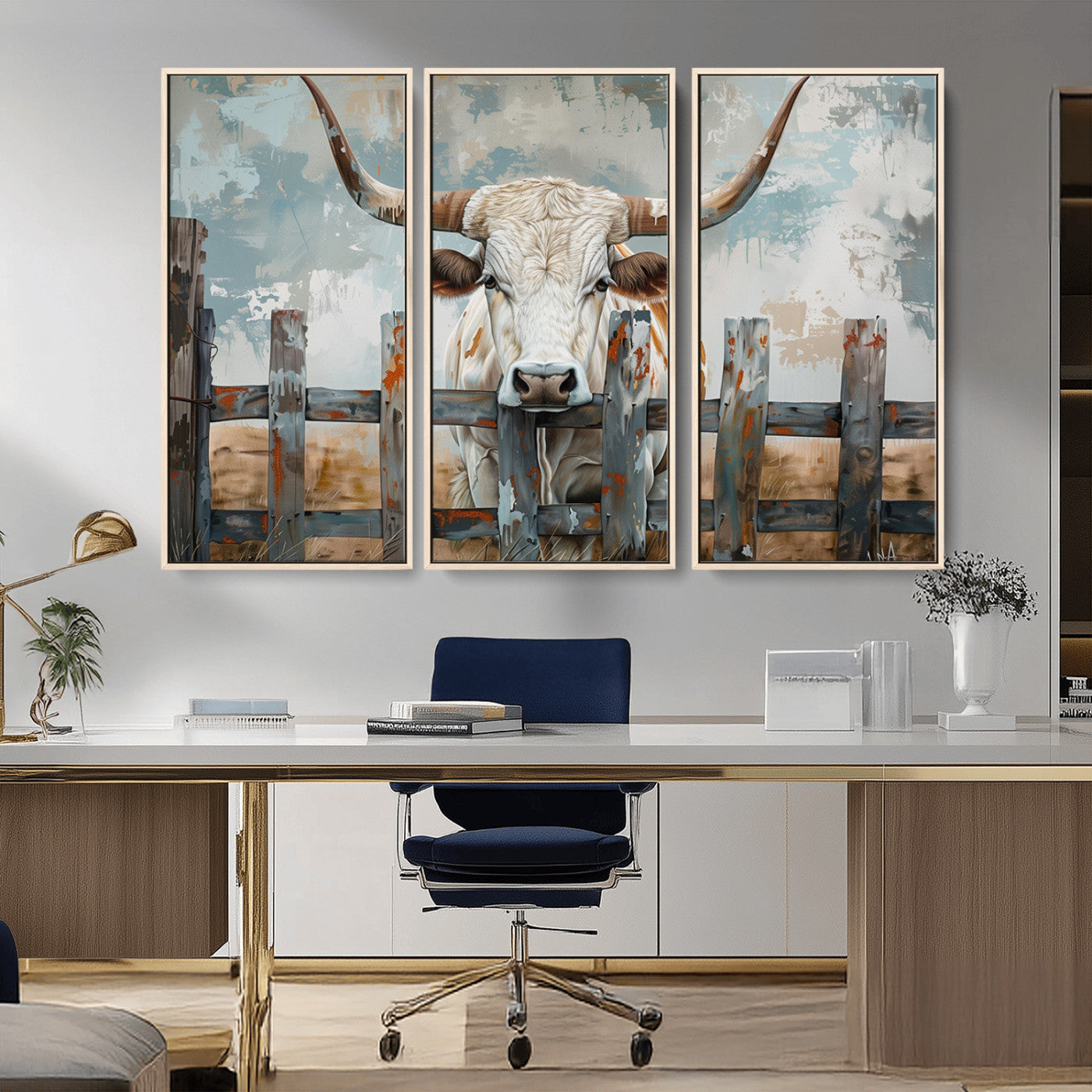 MGV-FC-48X32-3P - Vintage Cow Wall Art Canvas Print for Farmhouse Wall Decor Theme, Cattle Wall Art Print