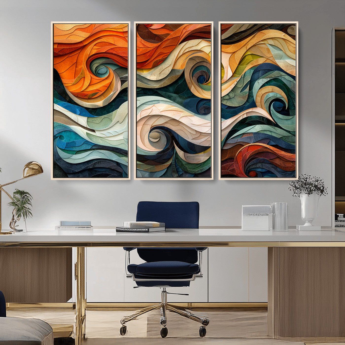 MGV-FC-48X32-3P - Abstract Wave Wall Art | Ready to Hang Framed Canvas Print | Vibrant Home Decor for Modern Spaces