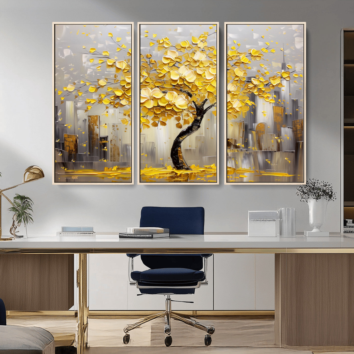 -Golden Tree Canvas Print | Abstract Wall Art for Modern Homes | Ready to Hang Framed Artwork