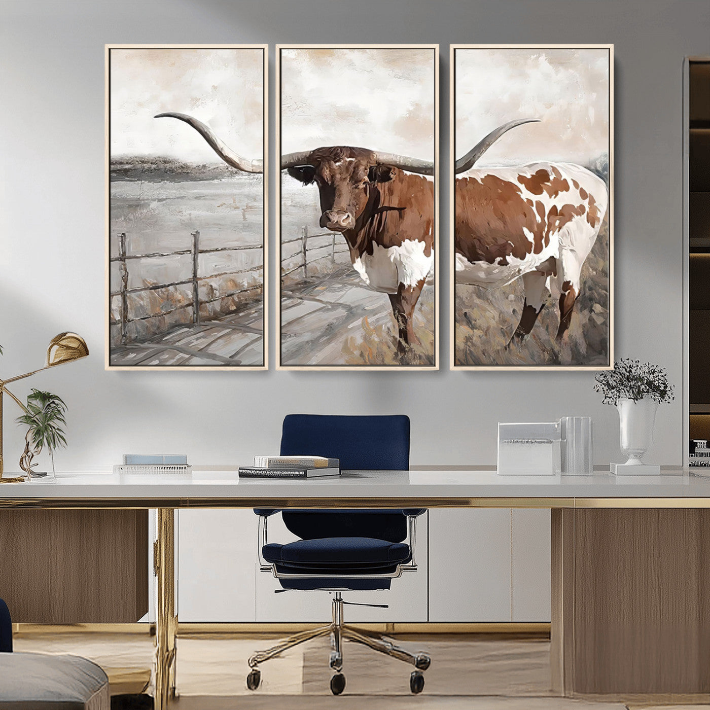 57340-MGV-CV-36X24-Vintage Texas Cow Wall Art Canvas Print, Rustic Longhorn Wall Art | Canvas Print for Farmhouse Decor