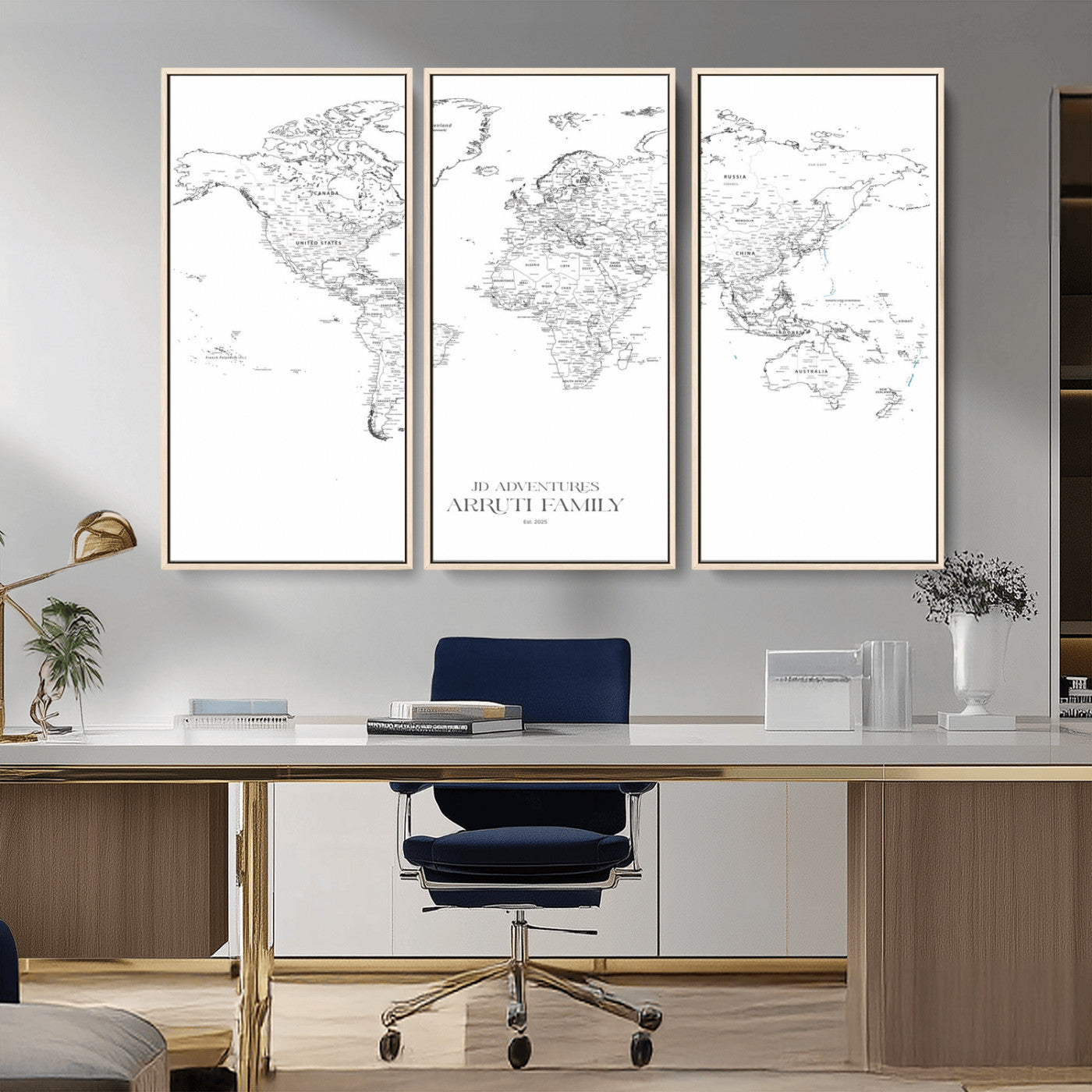 MGV-FC-48X32-3P - Custom World Map Wall Art – Personalized Framed Canvas Print with Push Pins for Travel Tracking,