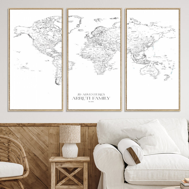 Personalized World Map Wall Art Canvas Print - Custom Push Pin Travel Map Canvas - Framed Map Print for Travel Lover Gift