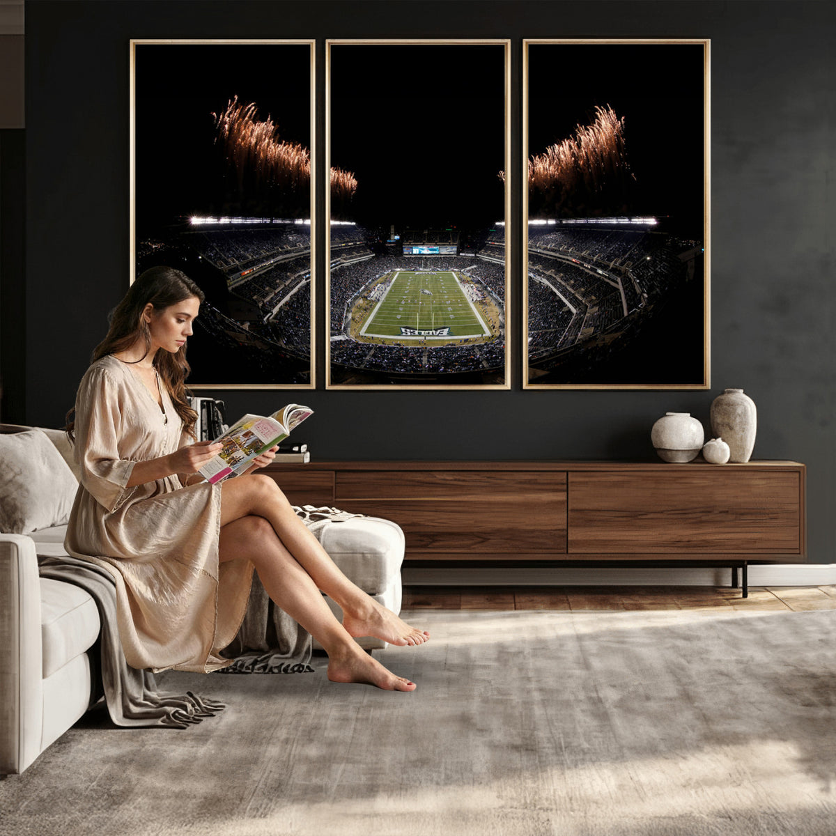 89680-MGV-CV-36X24 - Eagles Field Stadium Wall Art, Philadelphia Eagles Football, Framed and Ready to Hang