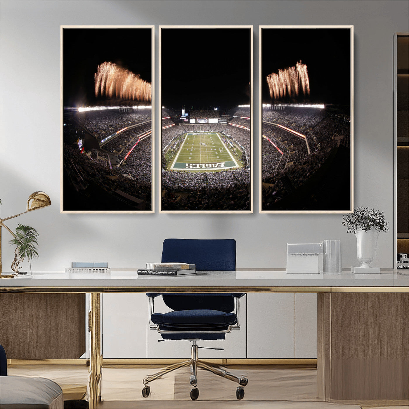 48893-MGV-CV-36X24-Eagles Field Stadium Wall Art - Lincoln Financial Field Fireworks Game Triple Canvas Wall Art -