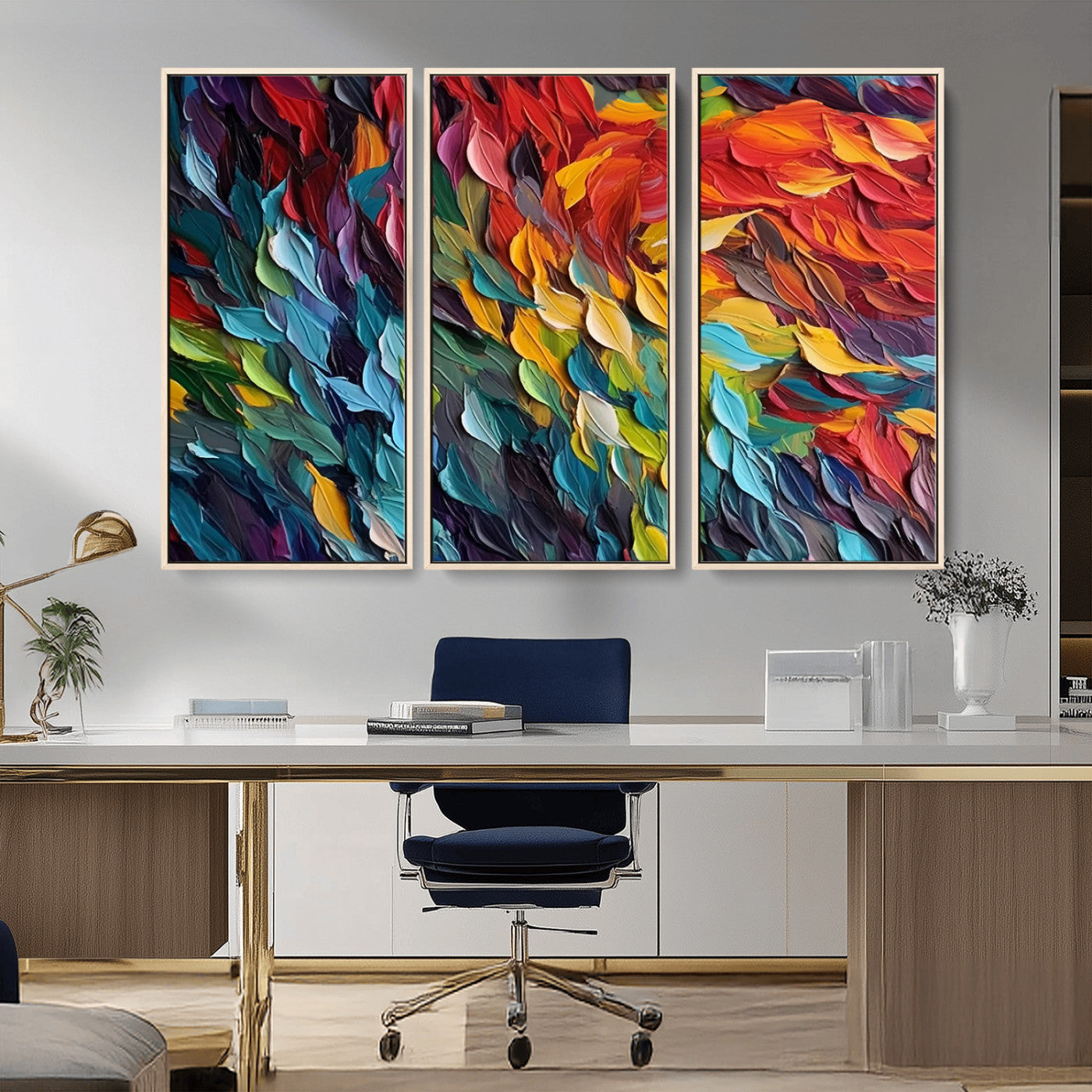 -Vibrant Abstract Leaf Wall Art Canvas Print | Bold Colorful Canvas for Living Room or Office | Ready