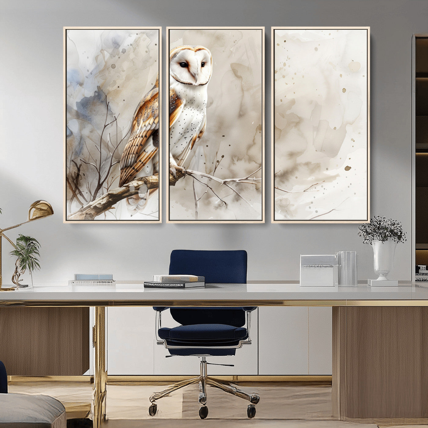 MGV-FC-48X32-3P - Barn Owl Wall Art | Watercolor Canvas Print | Perfect for Farmhouse Wall Decor | Ready to Hang