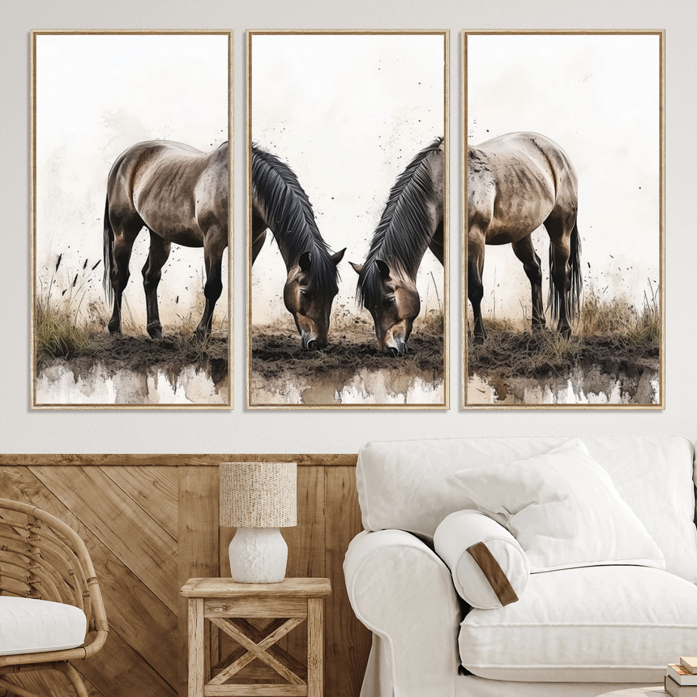 71729-MGV-CV-36X24-Chines Ink Style Horses Wall Art Canvas Print