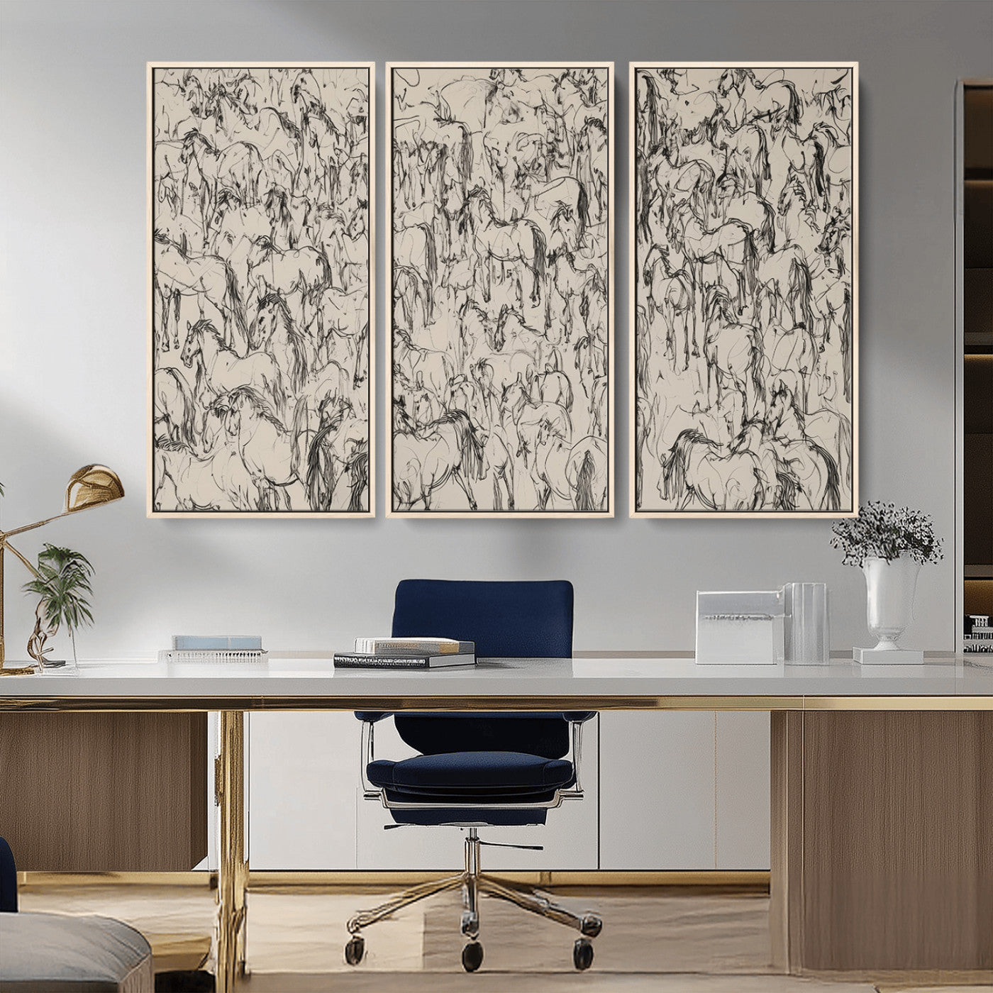 25718-MGV-CV-36X24-Abstract Horse Sketch Wall Art | Ready to Hang and Framed | Farmhouse Wall Decor for Living Room or