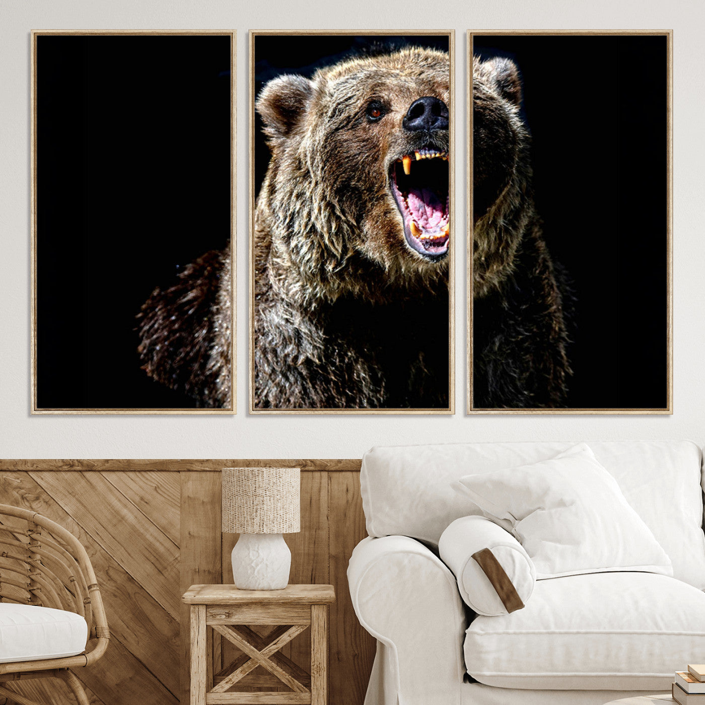 17625-MGV-CV-36X24-Grizzly Bear Canvas Print | Wildlife Wall Art for Cabin Decor | Ready to Hang Framed