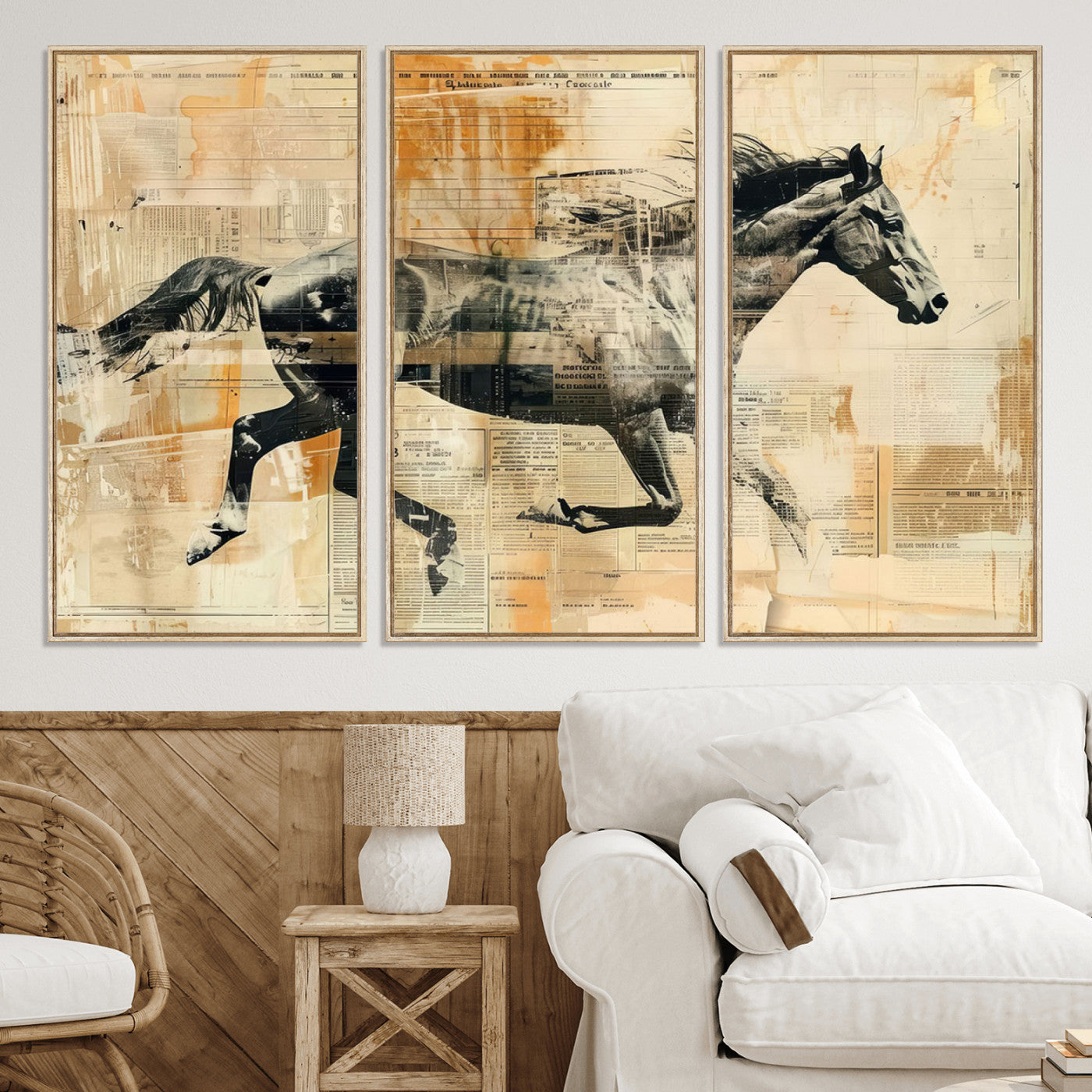 22364-MGV-CV-36X24-Chines Style Running Horse Western Wall Art | Farmhouse Wall Decor | Ready to Hang Framed Canvas Print | Vintage Abstract Style
