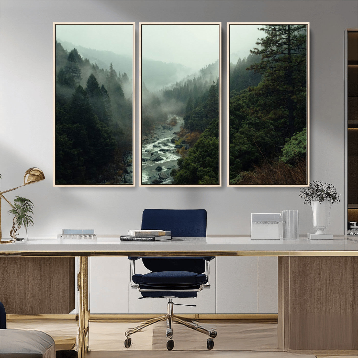 MGV-FC-48X32-3P - Misty Forest Wall Art | Ready to Hang and Framed | Tranquil Nature Landscape for Living Room or