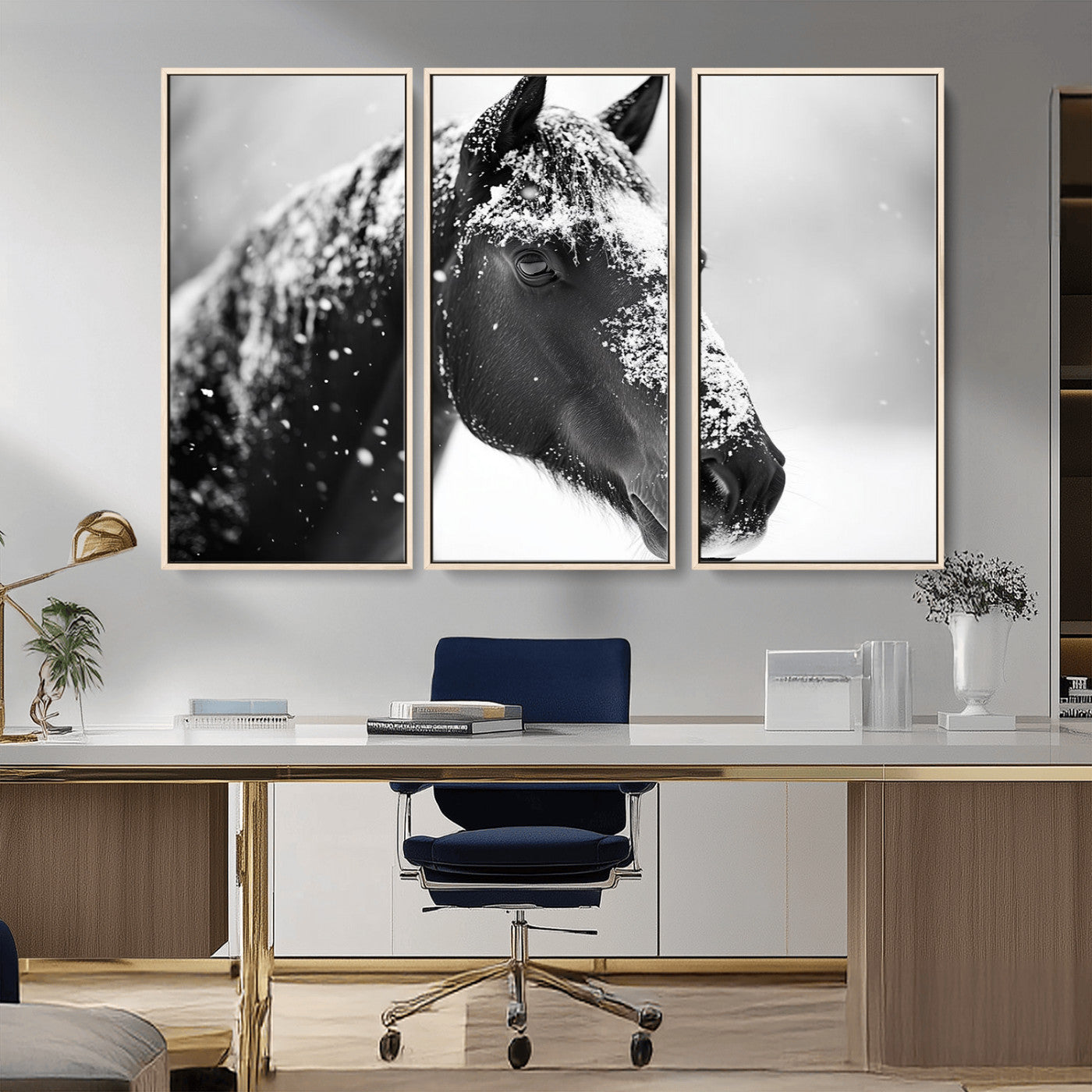 MGV-FC-48X32-3P - Horse Canvas Print - Winter Horse Snow Wall Art Canvas Print