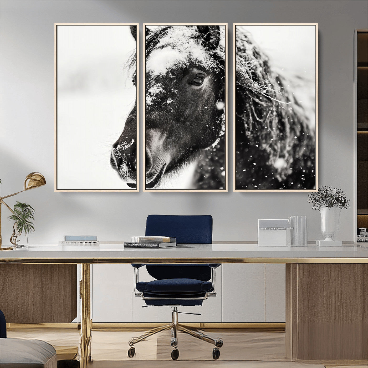 MGV-FC-48X32-3P - Framed Black and White Horse Wall Art | Ready to Hang and Framed | Farmhouse and Western Wall Decor