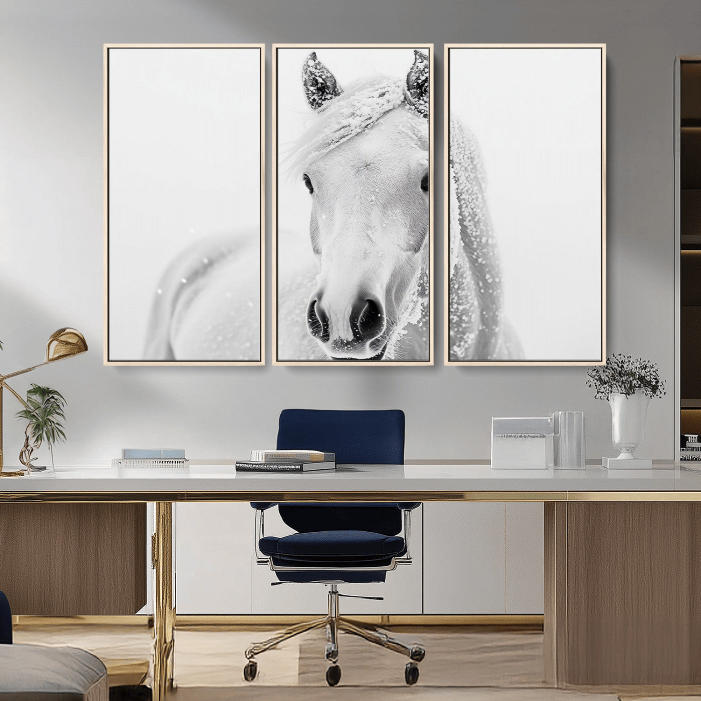 MGV-FC-48X32-3P - Majestic White Horse Wall Art | Ready to Hang and Framed | Farmhouse Wall Decor for Living Room