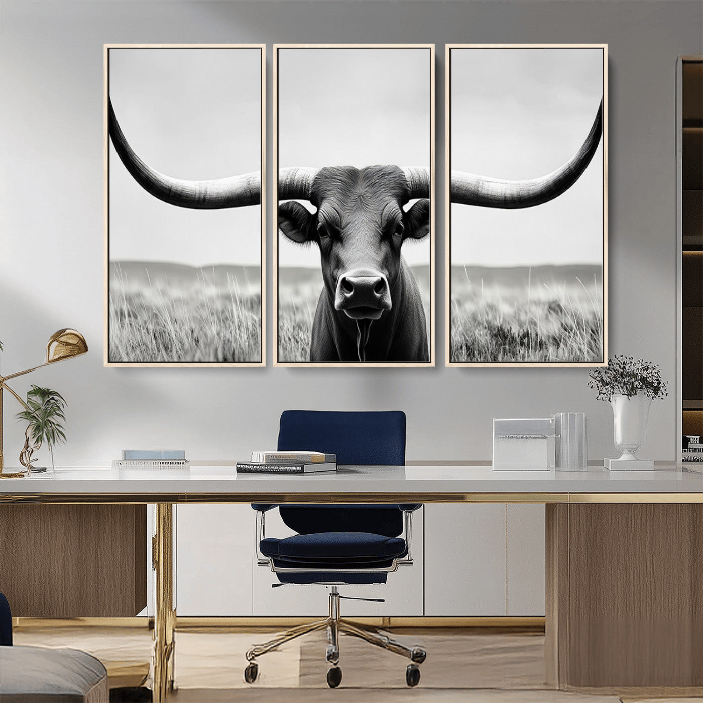 -Longhorn Bull Canvas Print | Rustic Farmhouse Wall Art | Western Decor | Ready to Hang and Framed