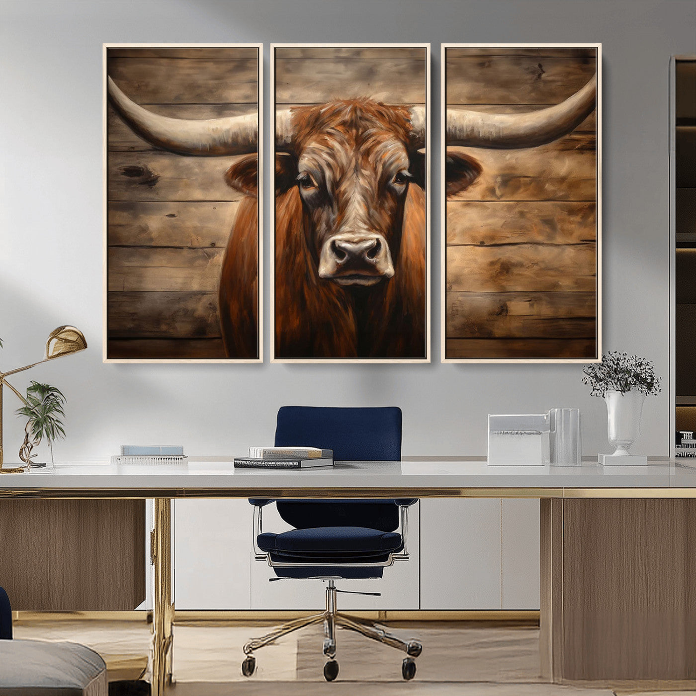 77556-MGV-CV-36X24-Longhorn Bull Wall Art | Canvas Print | Ready to Hang | Rustic Farmhouse Wall Decor | Western Barn
