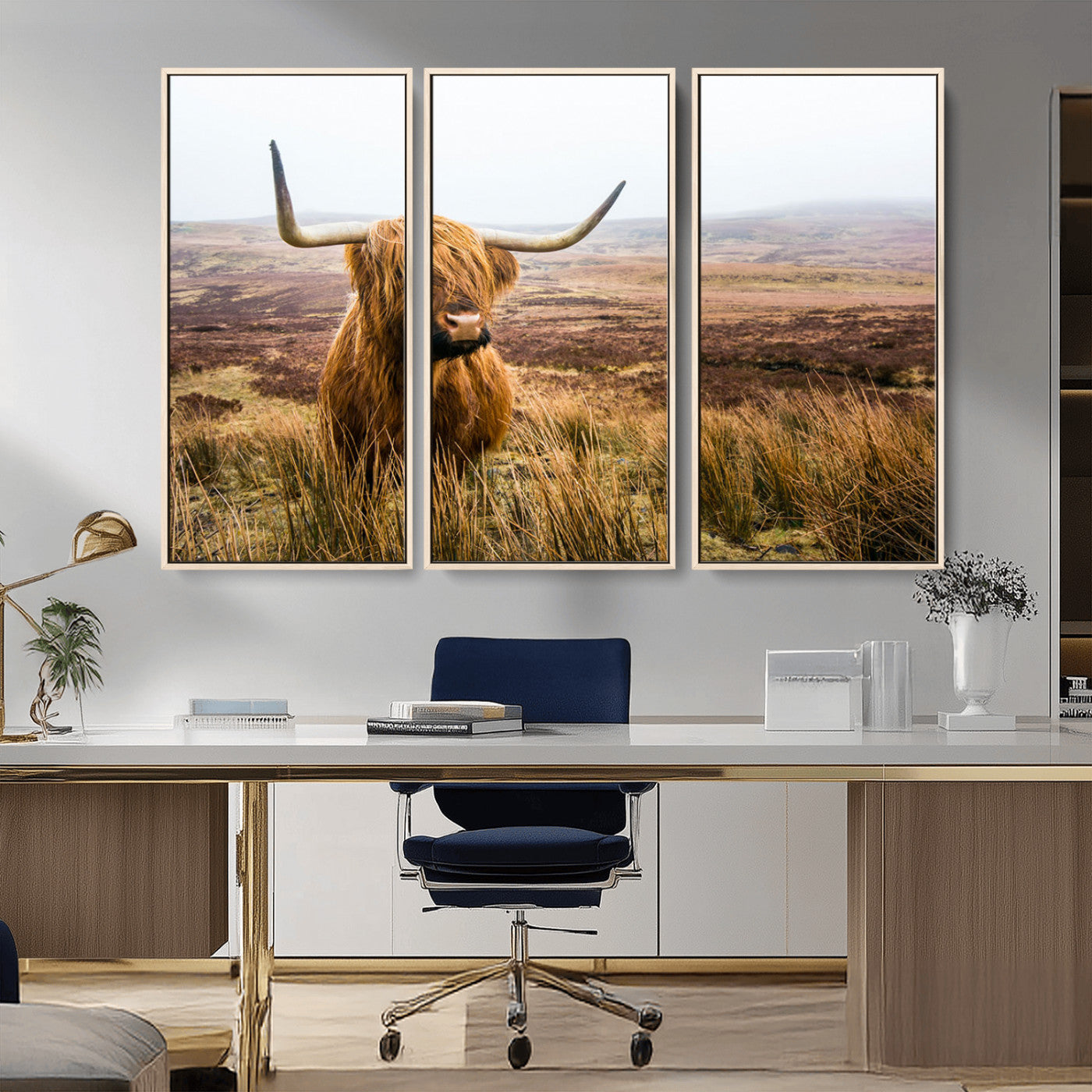 97274-MGV-CV-36X24-Scottish Highland Cow Canvas Wall Art – Rustic Farmhouse Charm with Highland Cattle – Ready to Hang