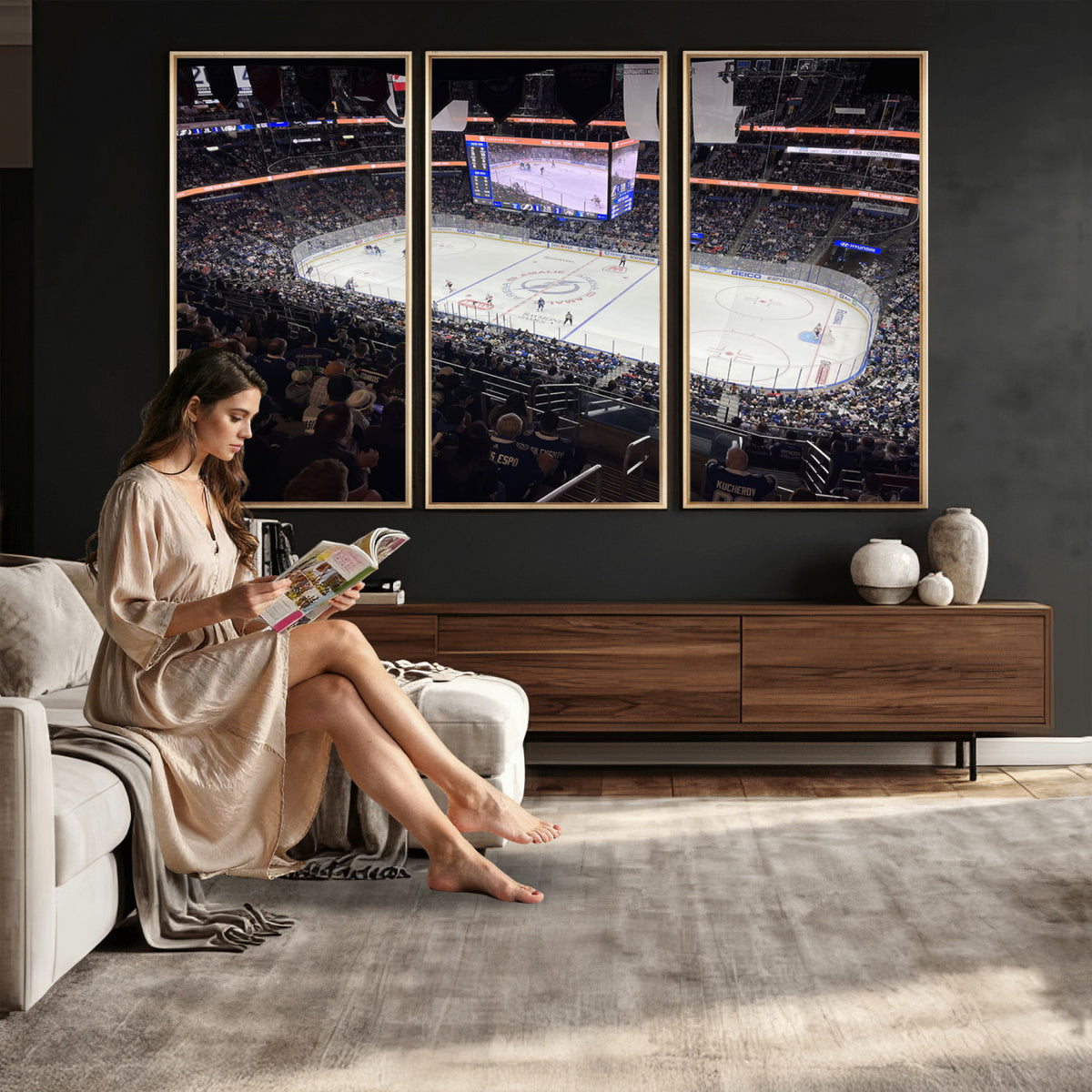 51641-MGV-CV-36X24 - Amalie Arena Florida Wall Art Canvas Print, NHL Hockey, Framed and Ready to Hang