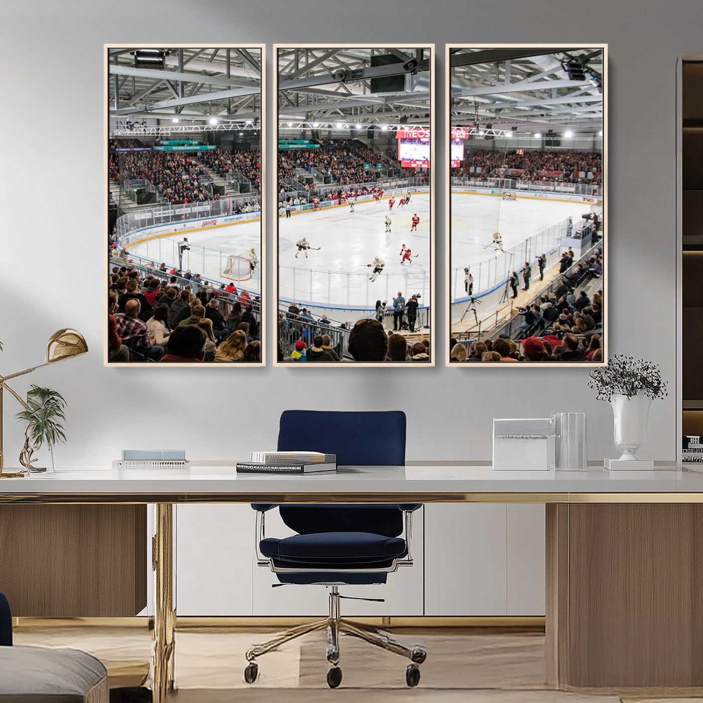 MGV-FC-48X32-3P - Lausanne Arena Ice Hockey Stadium Wall Art Canvas Print, Framed Lausanne Arena Ice Hockey Canvas