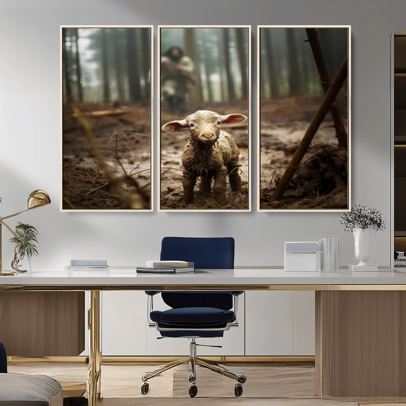 MGV-FC-48X32-3P - Jesus Running After a Lost Lamb Canvas Wall Art Print