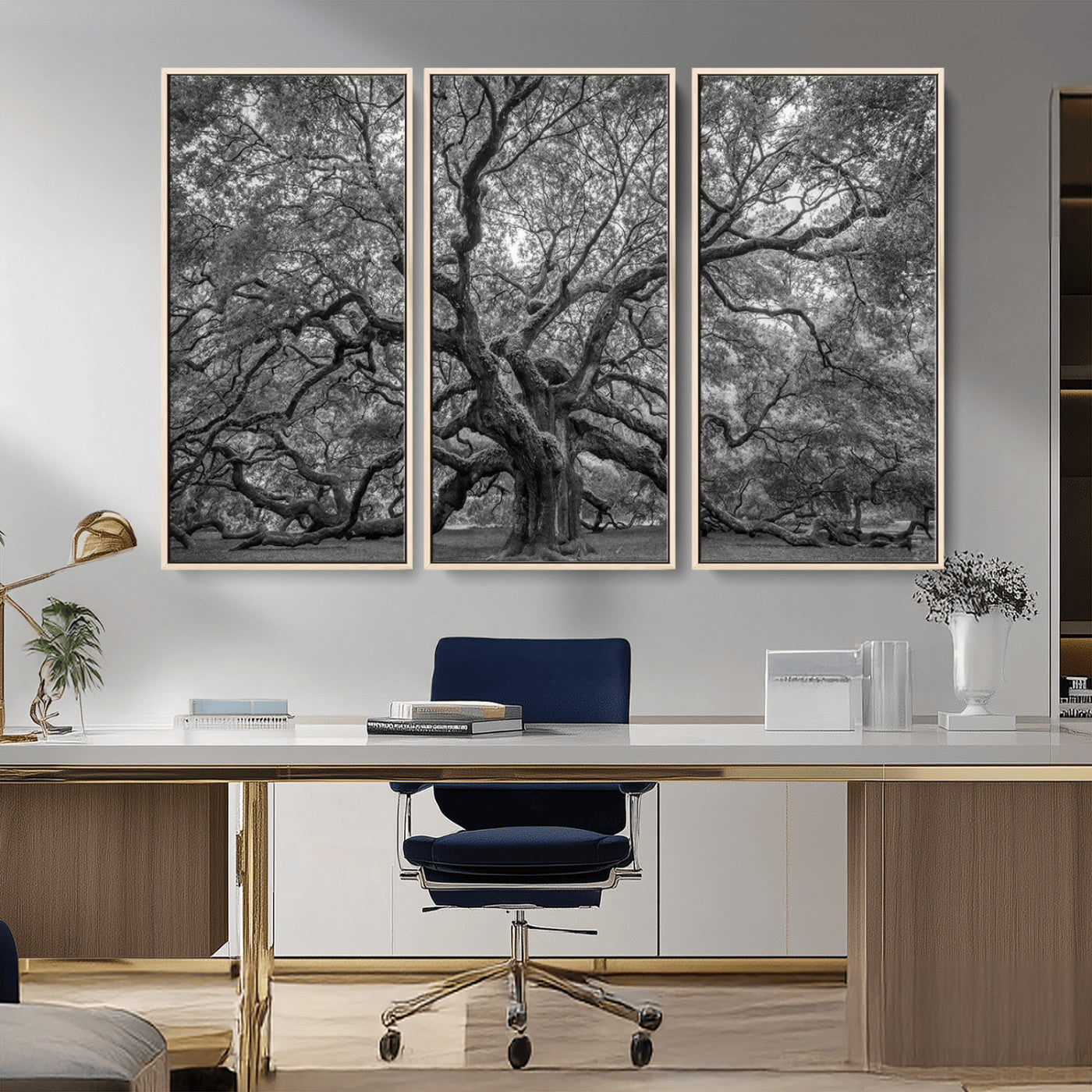 97240-MGV-CV-36X24-Majestic Angel Oak Tree Black and White Canvas Print – Multi Panel Wall Art, Giclée Print, Ready to