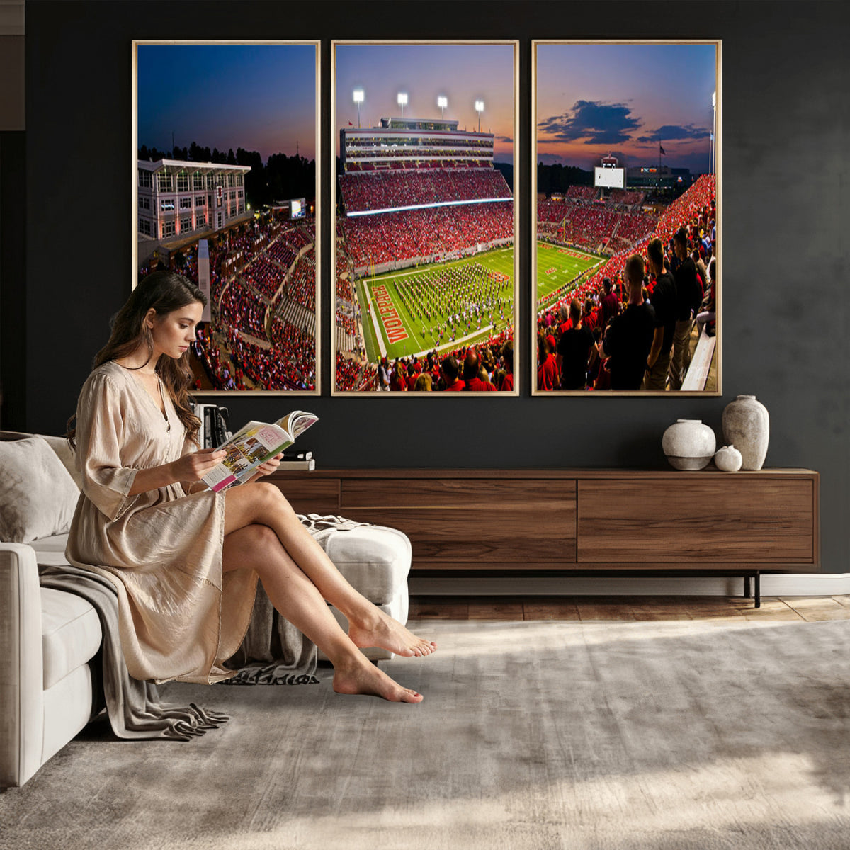87655-MGV-CV-36X24 - NC State Wolfpack Football Team Print - Raleigh Carter-Finley Stadium Wall Art Canvas Print