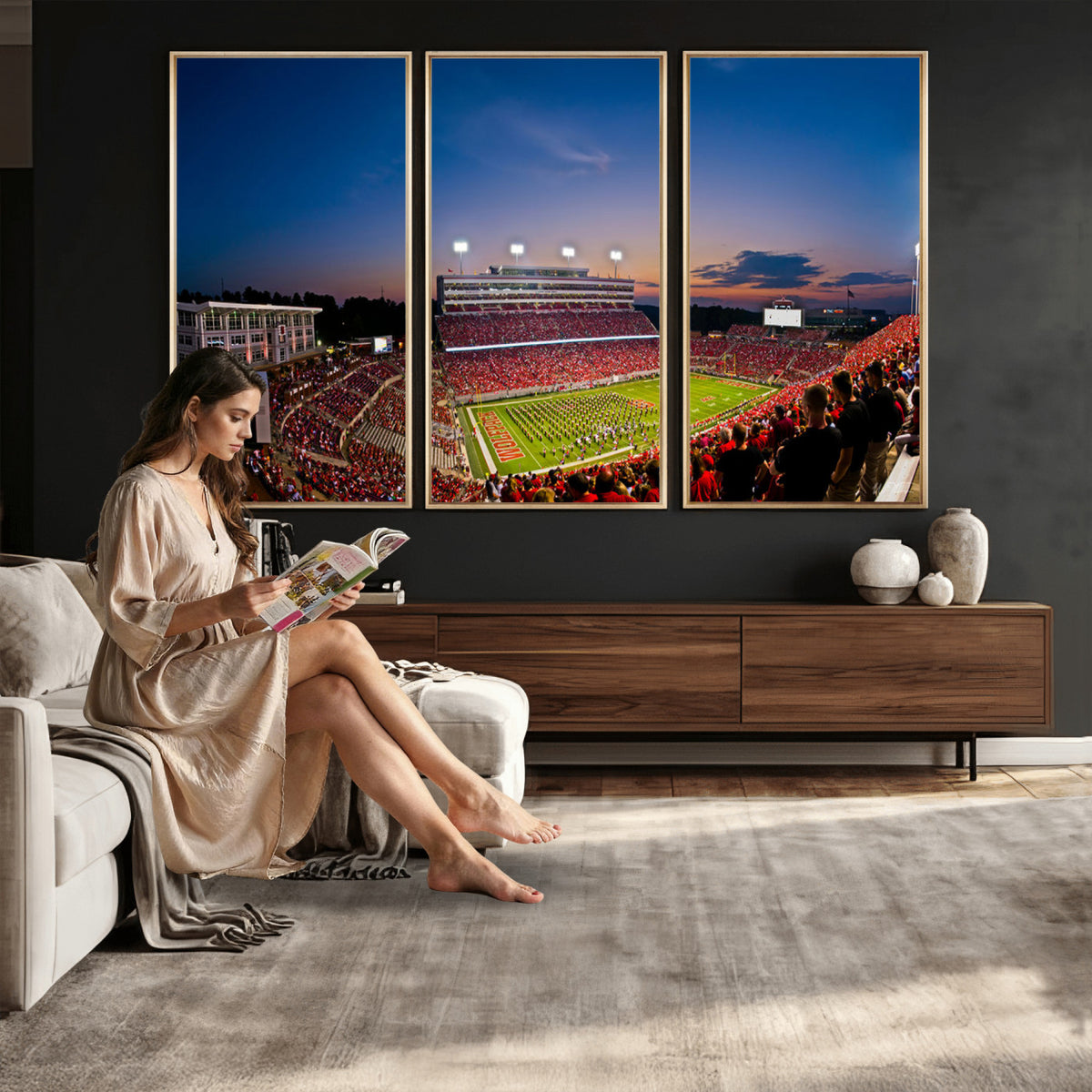 33313-MGV-CV-36X24 - NC State Wolfpack Football Team Print - Raleigh Carter-Finley Stadium Wall Art Canvas Print