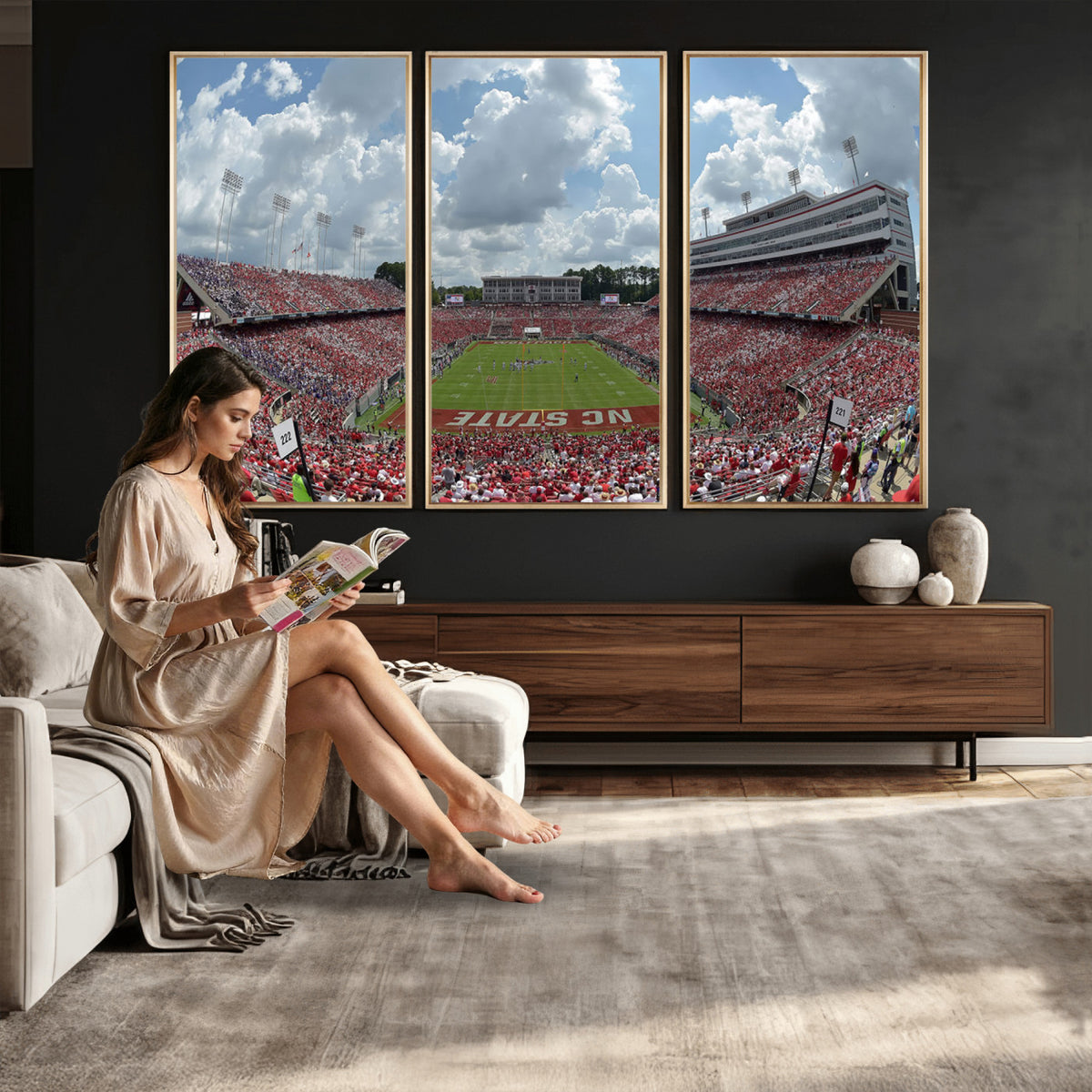 30640-MGV-CV-36X24 - NC State Wolfpack Football Team Print Canvas- Raleigh Carter-Finley Stadium Wall Art Canvas Print