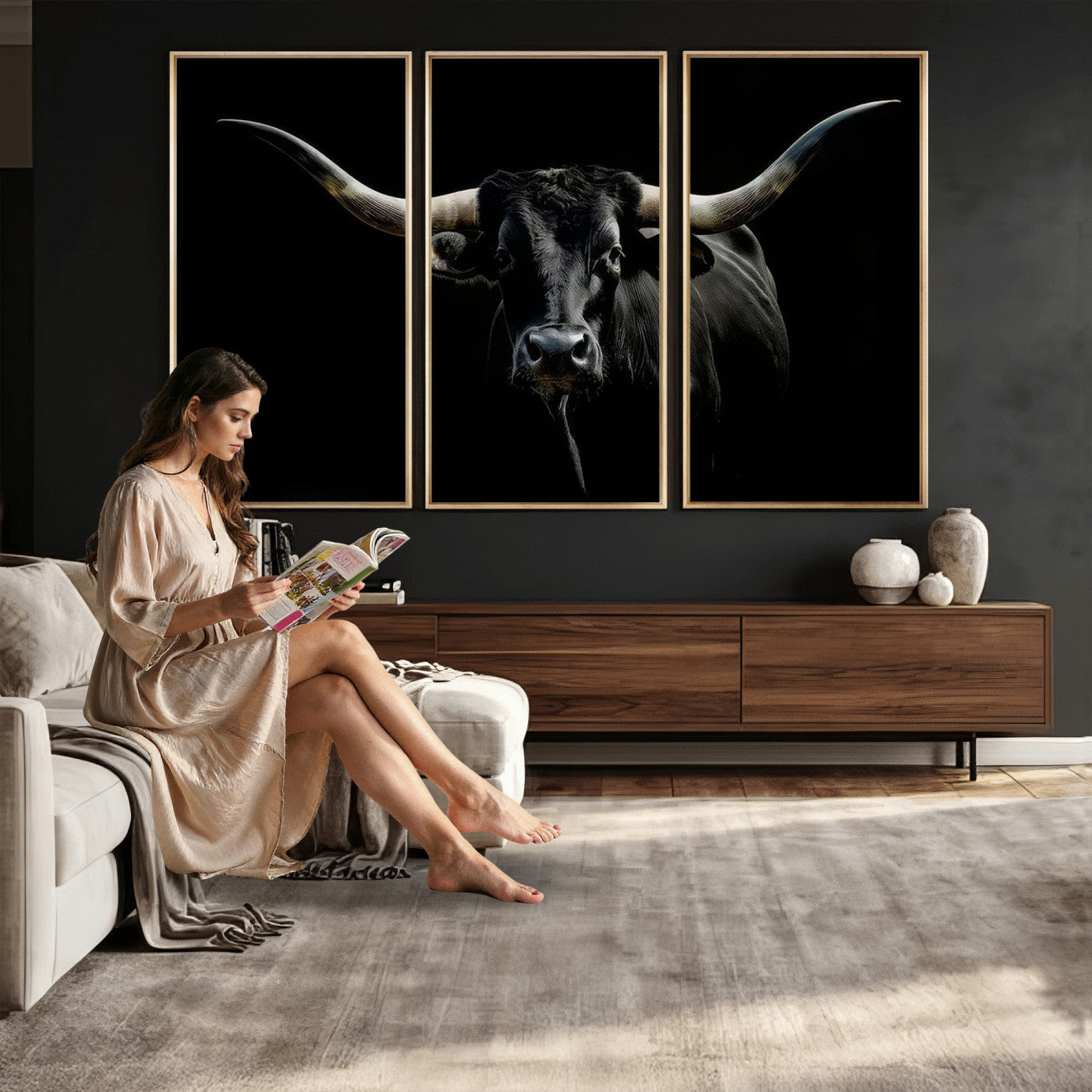 37889-MGV-CV-36X24 - Texas Longhorn Canvas Wall Art - Rustic Western Longhorn Bull Print in Brown & Black - Farmhouse Decor for Living Room, Office, or Ranch