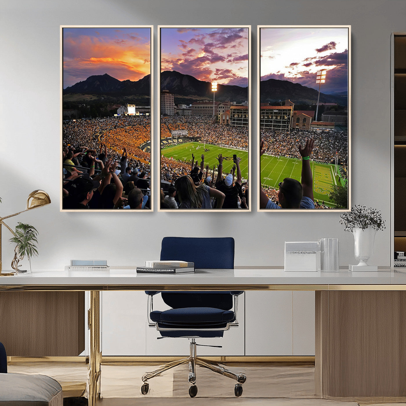 MGV-FC-48X32-3P - Framed Colorado Buffaloes Football Team Print - Boulder Folsom Field Stadium Wall Art Canvas Print