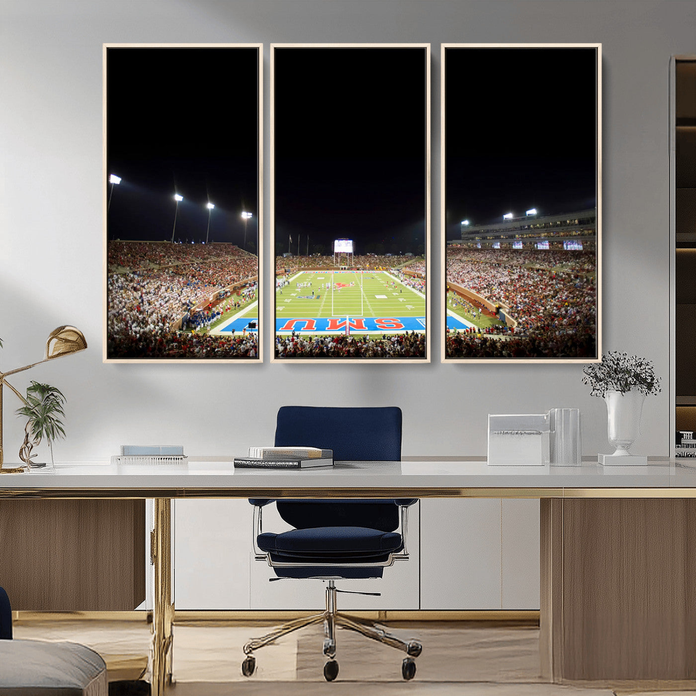 MGV-FC-48X32-3P - SMU Mustangs Football Team Print - Dallas Gerald J. Ford Stadium Wall Art Canvas Print