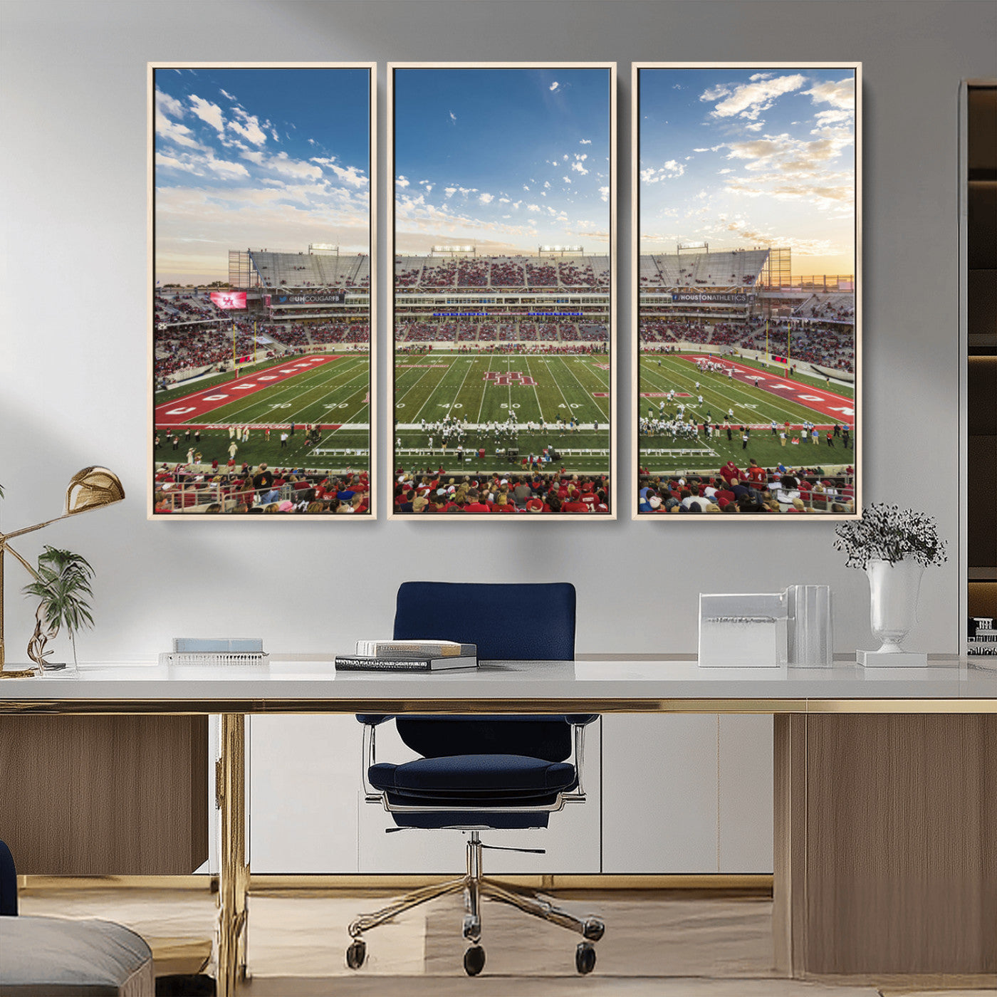 MGV-FC-48X32-3P - Framed Houston Cougars Football Team Print - Houston TDECU Stadium Wall Art Canvas Print