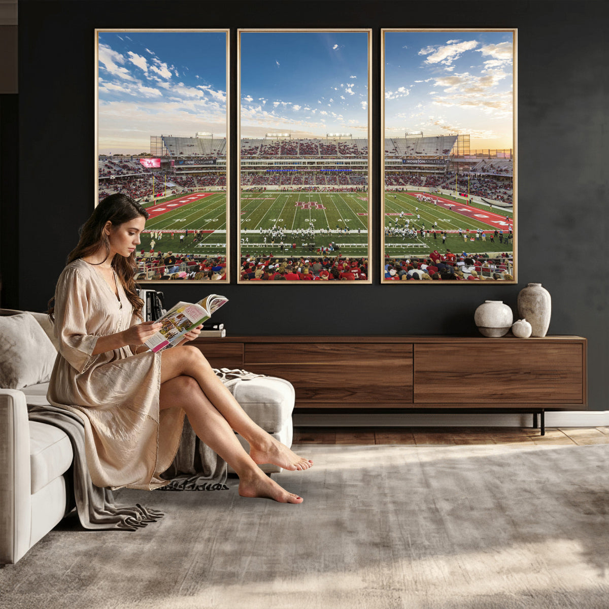 36612-MGV-CV-36X24 - Framed Houston Cougars Football Team Print - Houston TDECU Stadium Wall Art Canvas Print