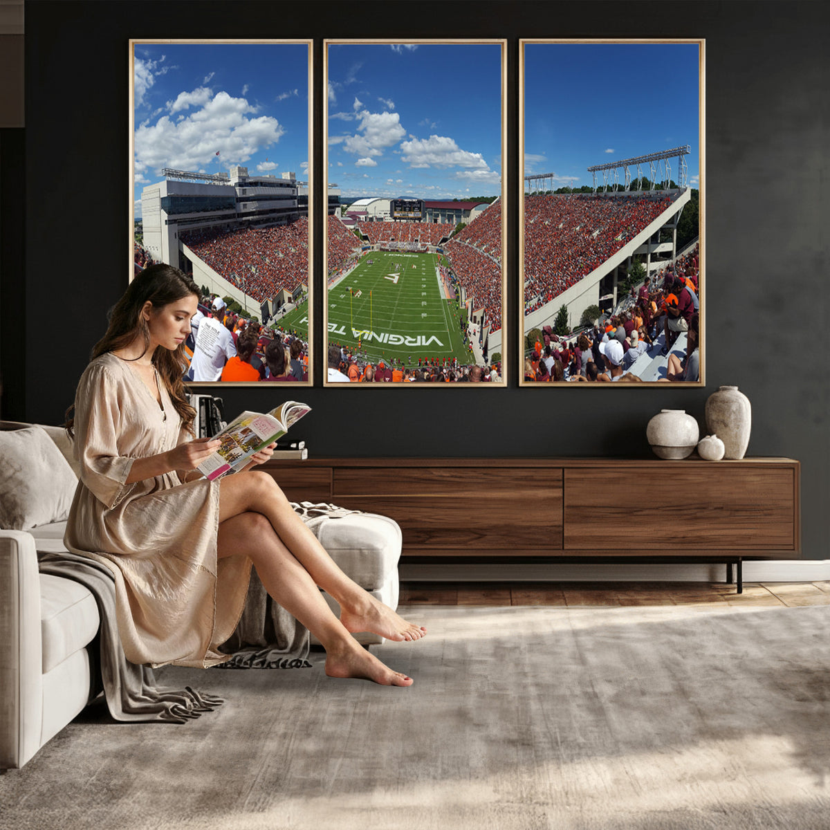 87769-MGV-CV-36X24 - Virginia Tech Hokies Football Team Print - Blacksburg Lane Stadium Wall Art Canvas Print