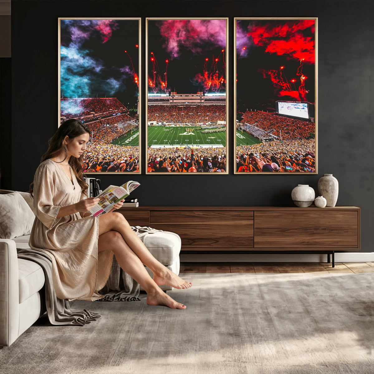 65761-MGV-CV-36X24 - Virginia Tech Hokies Football Team Print - Blacksburg Lane Stadium Wall Art Canvas Print
