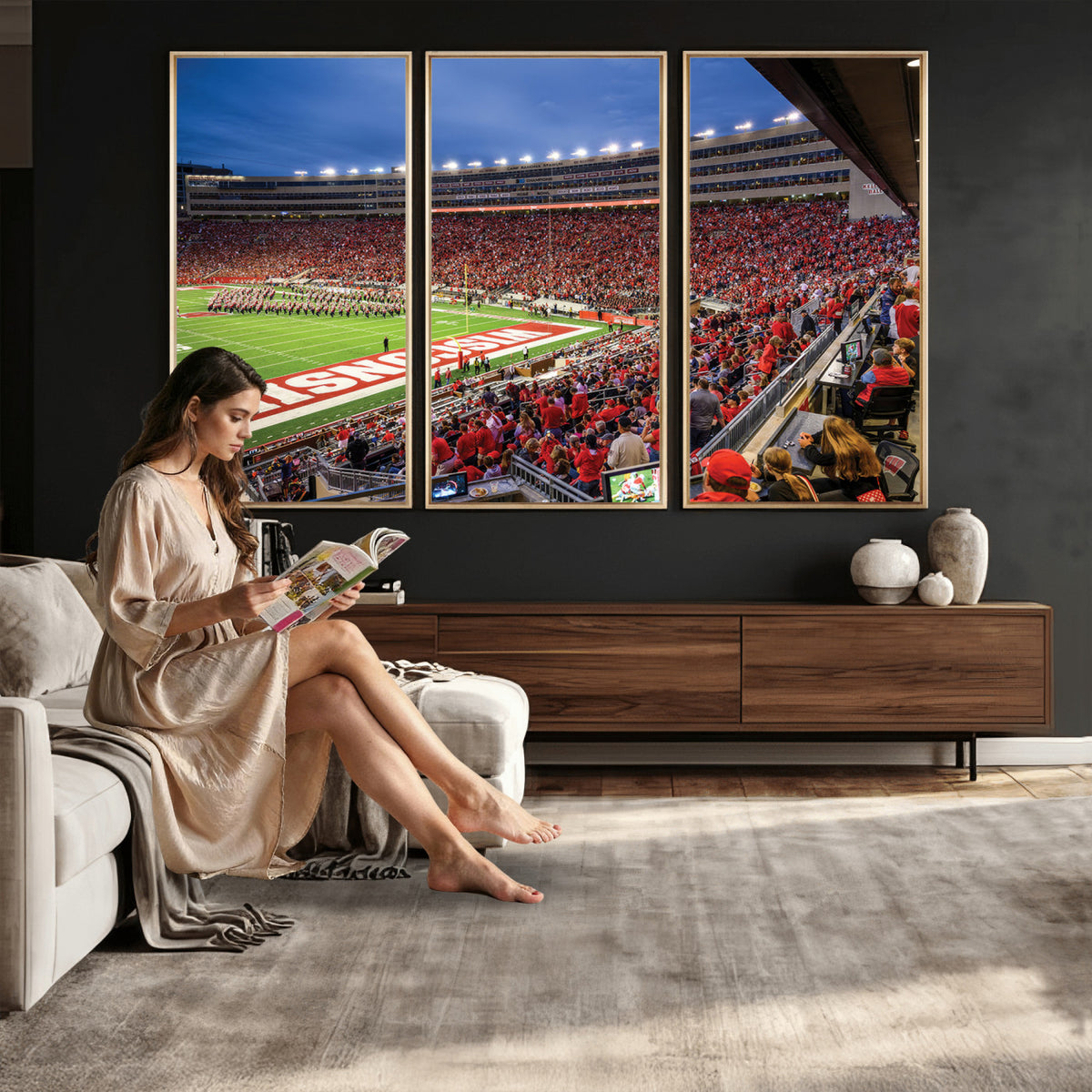 57601-MGV-CV-36X24 - Wisconsin Badgers Football Team Print - Madison Camp Randall Stadium Wall Art, Wisconsin Badgers