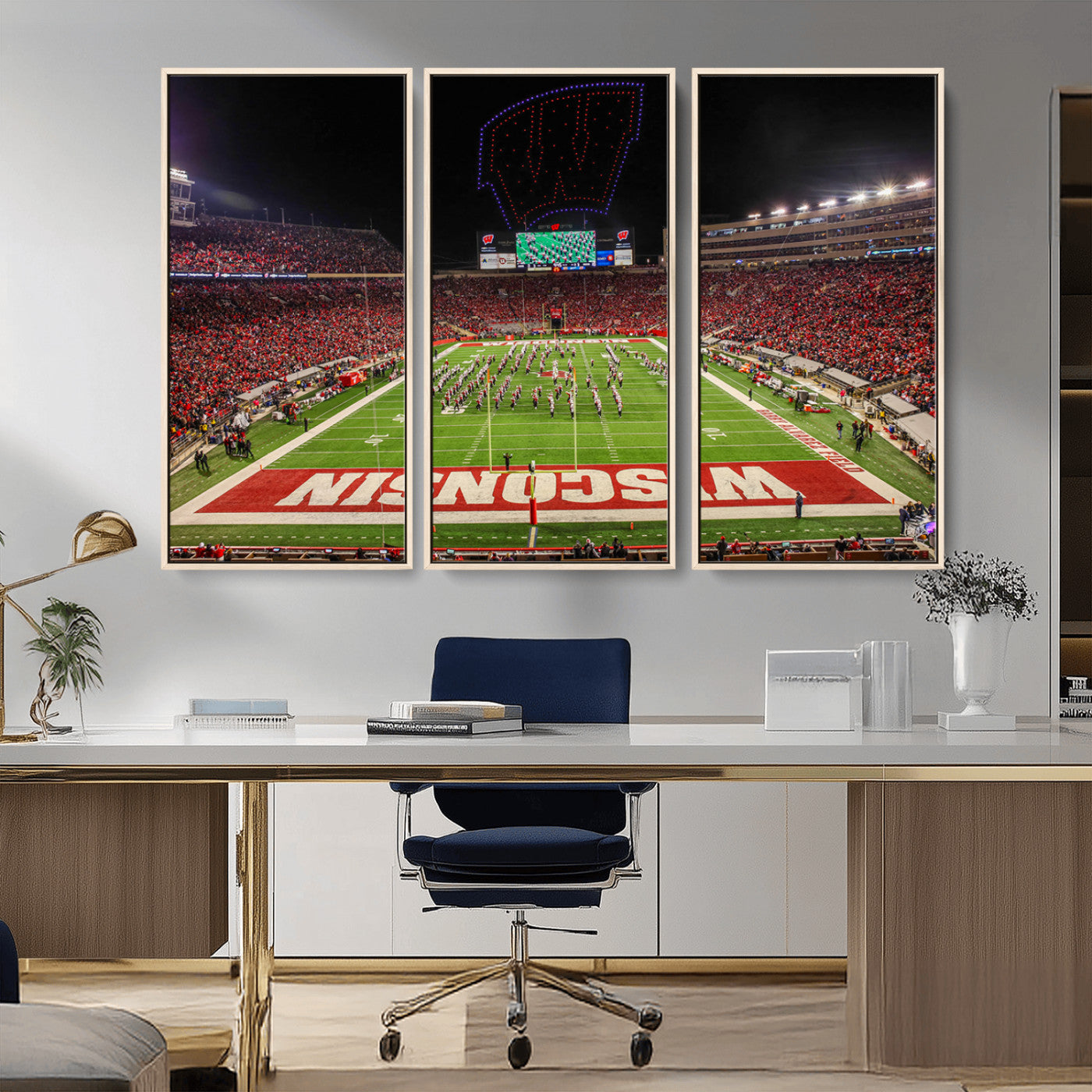 MGV-FC-48X32-3P - Wisconsin Badgers Football Team Print Canvas- Madison Camp Randall Stadium Wall Art Canvas Print