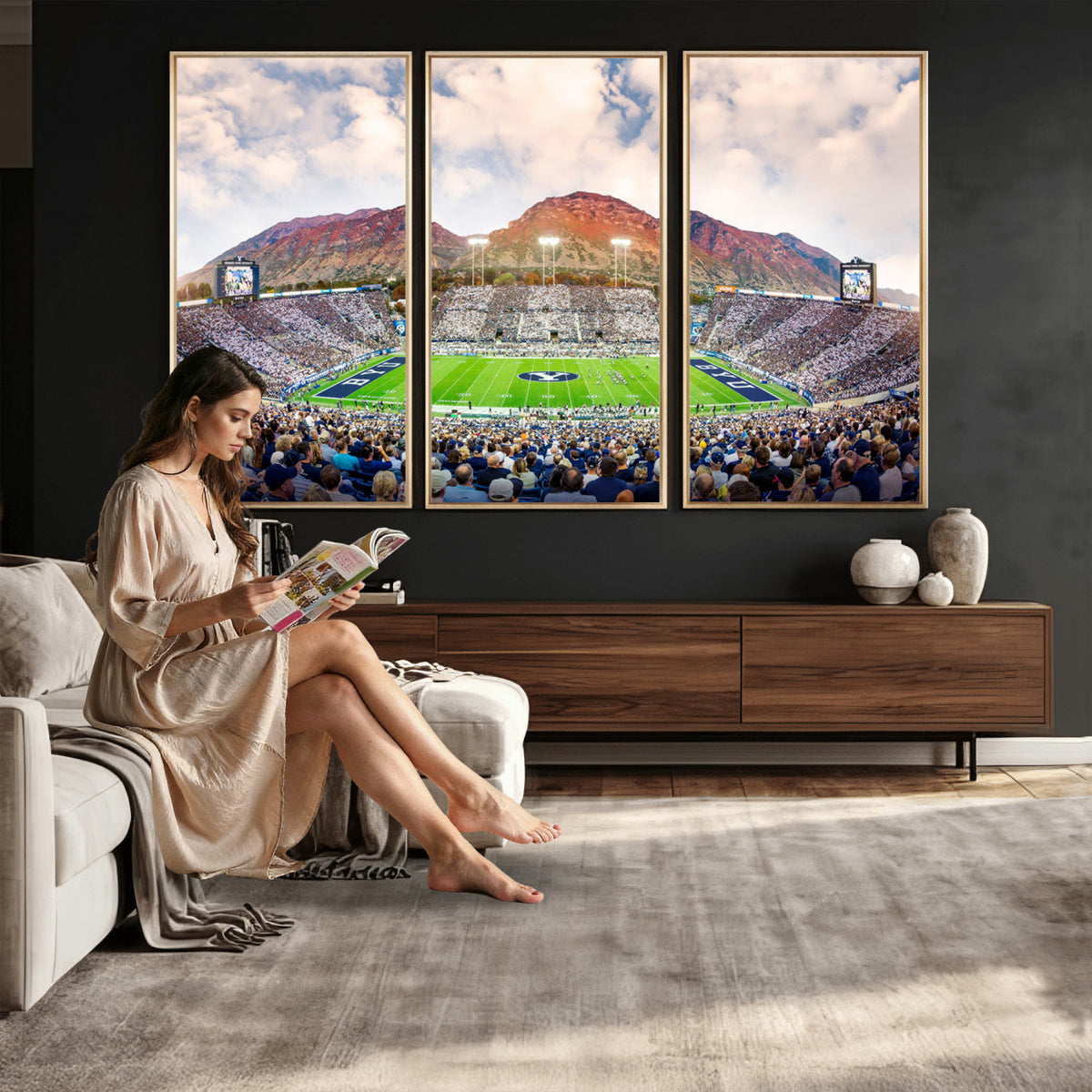 85734-MGV-CV-36X24 - Brigham Young University Cougars Football Team Print - Provo LaVell Edwards Stadium Wall Art Canvas