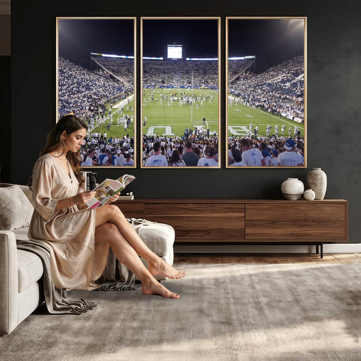 65036-MGV-CV-36X24 - Brigham Young University Cougars Football Print Canvas - Provo LaVell Edwards Stadium Wall Art