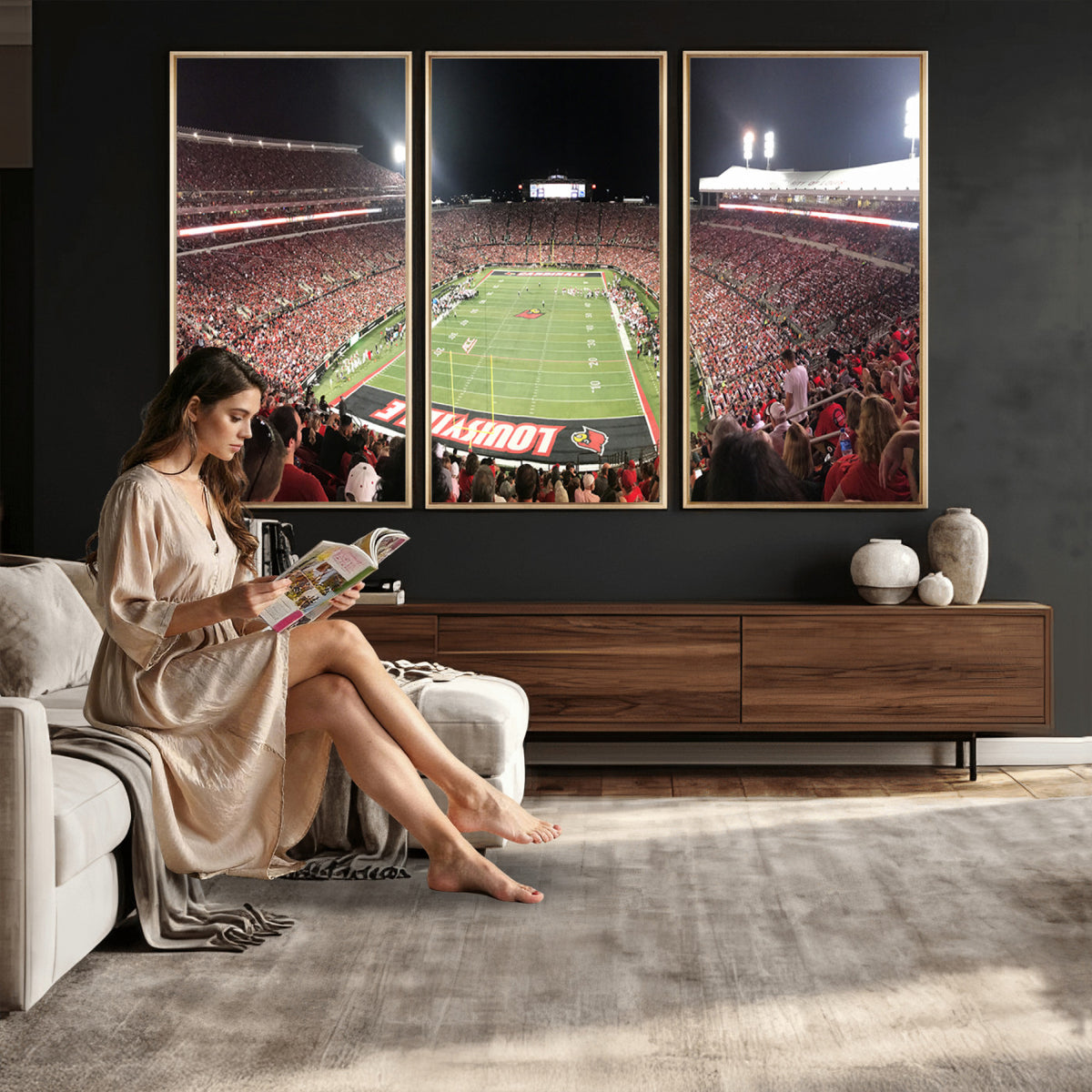 52267-MGV-CV-36X24 - University of Louisville Cardinals Football Team Print - Louisville Cardinal Stadium Wall Art Canvas