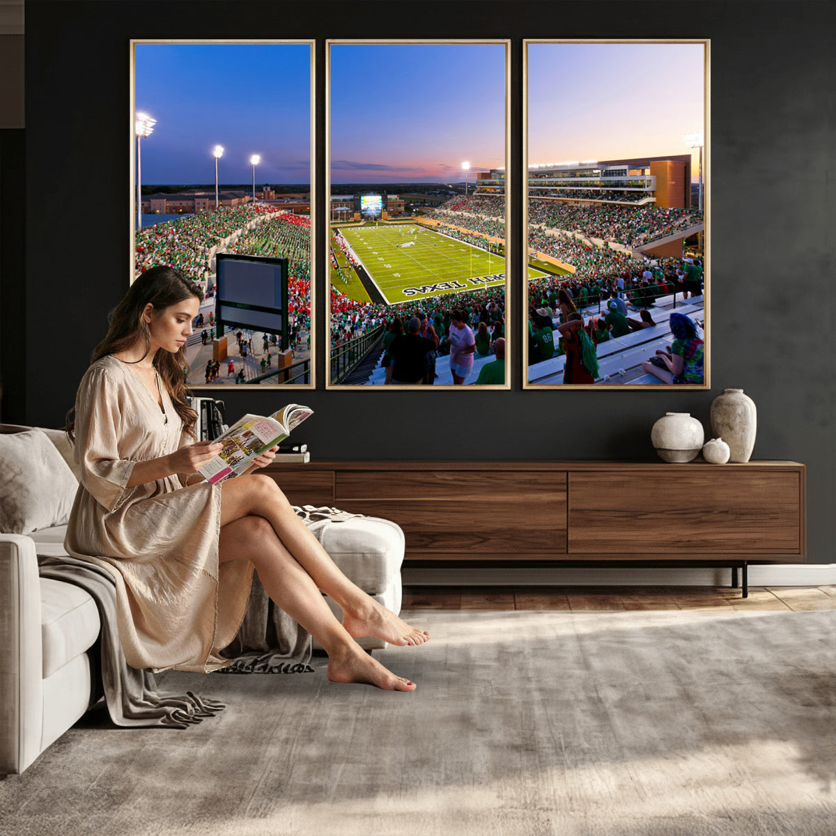25916-MGV-CV-36X24 - University of North Texas Mean Green Football Team Print - Denton DATCU Stadium Canvas Print Wall