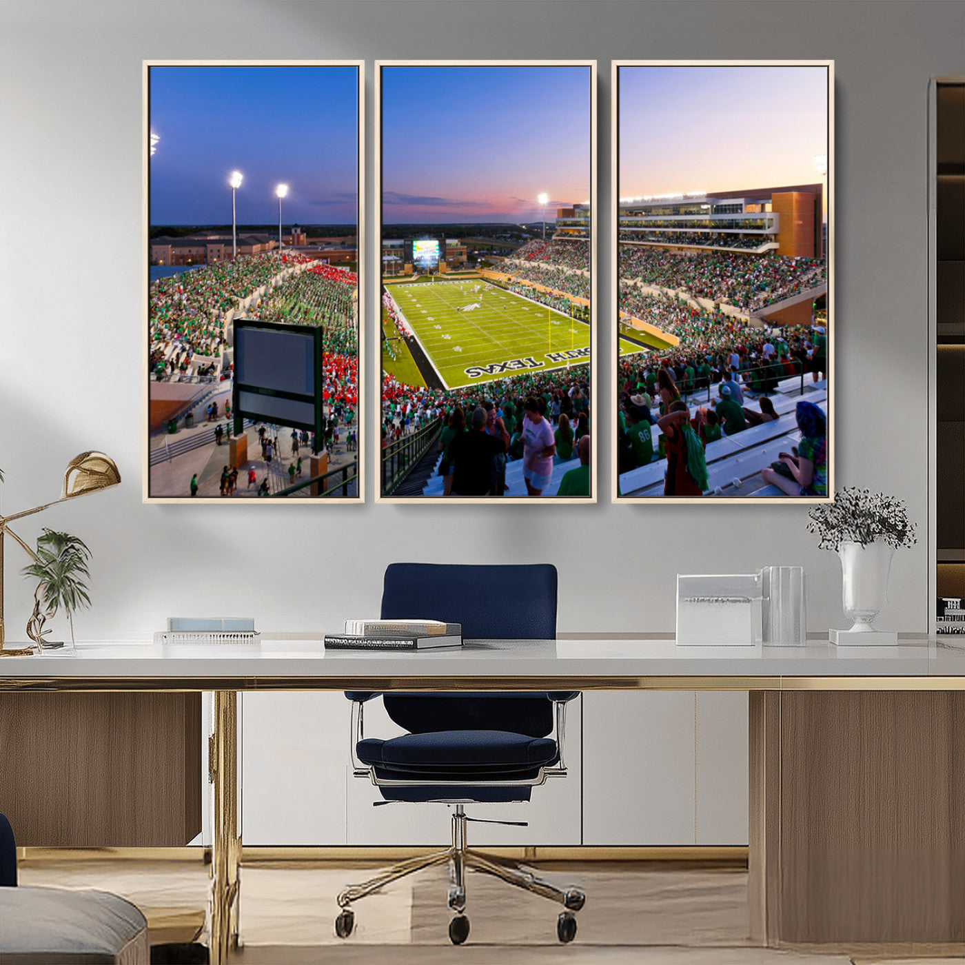 MGV-FC-48X32-3P - University of North Texas Mean Green Football Team Print - Denton DATCU Stadium Wall Art Canvas